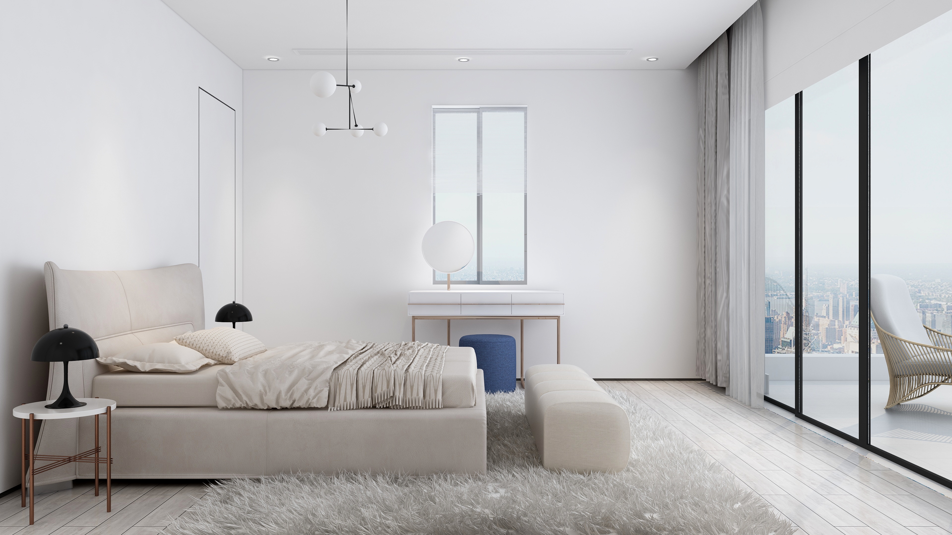 酷家乐优秀设计频道-148㎡现代极简别墅四居二层主卧装修效果图第2张