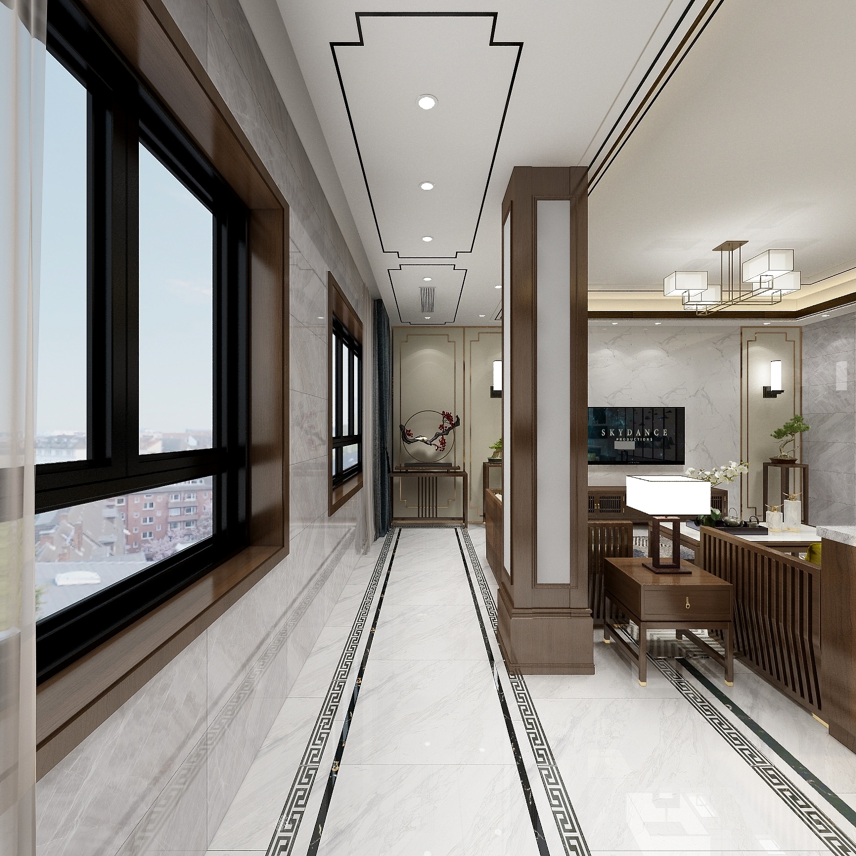 李振洋-239方新中式三居一层客厅装修效果图第3张