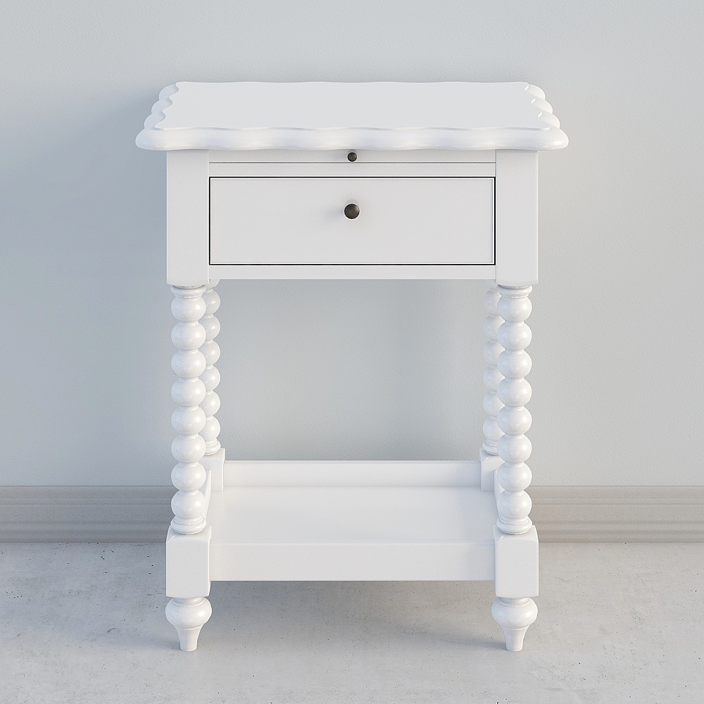 环美美式现代简约纯白色床头柜环保儿童床头柜白色小柜储物柜床边柜3830-31013D模型