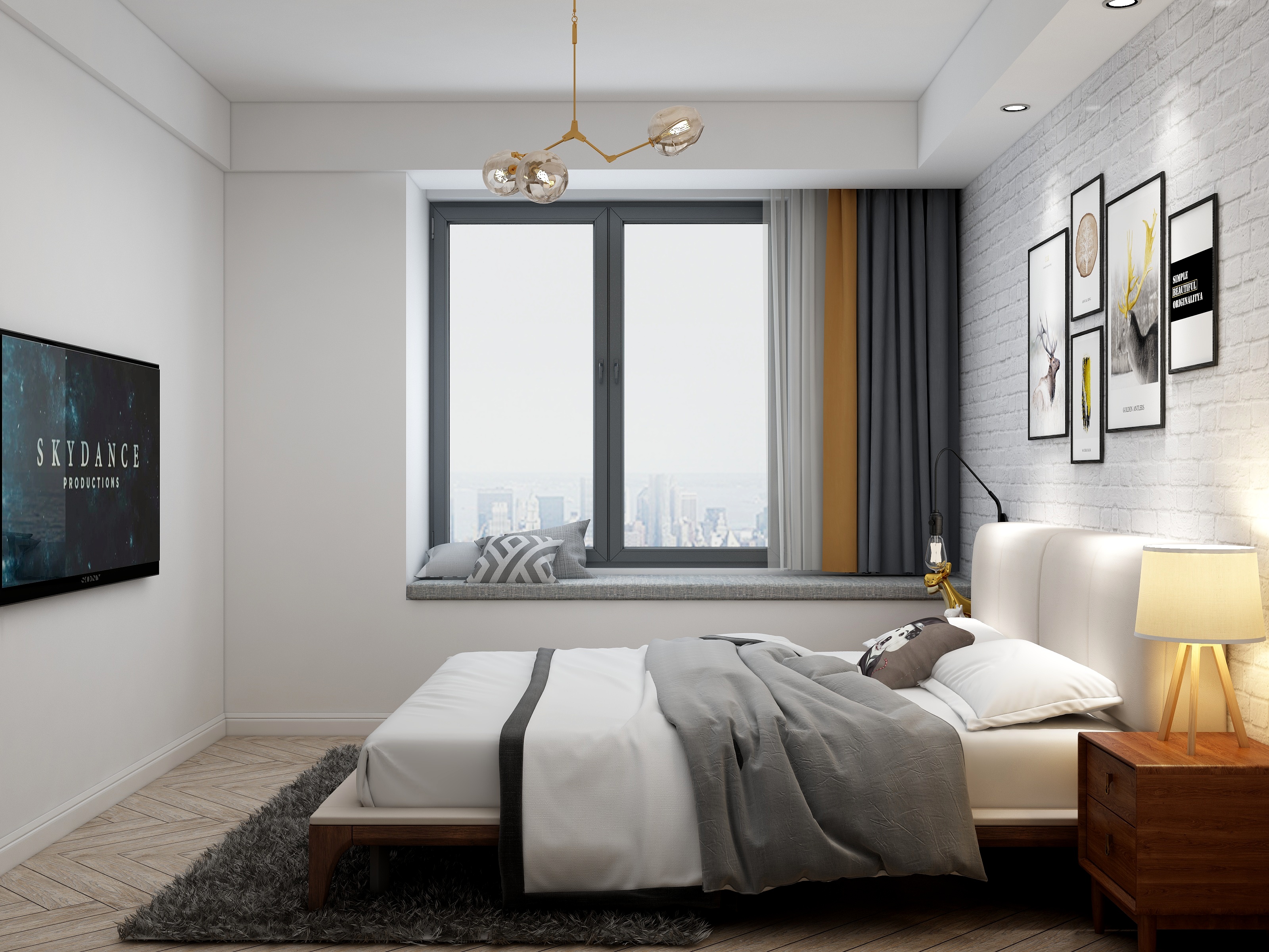 千彦空间设计-金泰尚城-风尚北欧一层主卧装修效果图第2张