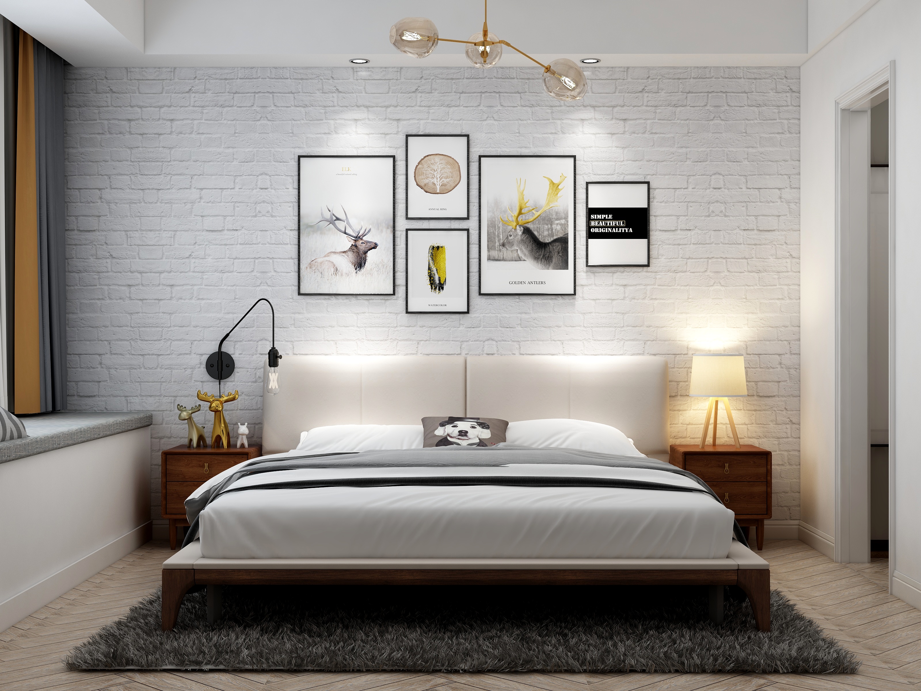 千彦空间设计-金泰尚城-风尚北欧一层主卧装修效果图第1张