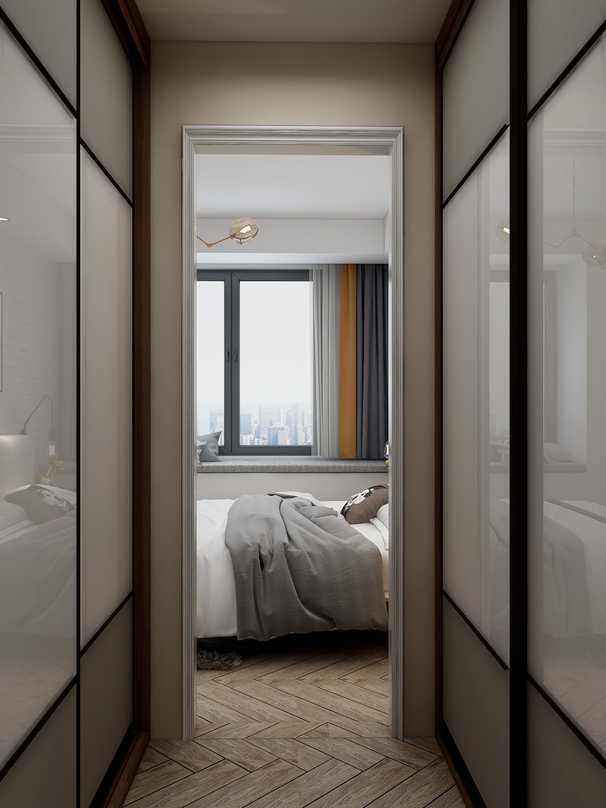 千彦空间设计-金泰尚城-风尚北欧一层步入式衣柜装修效果图第1张