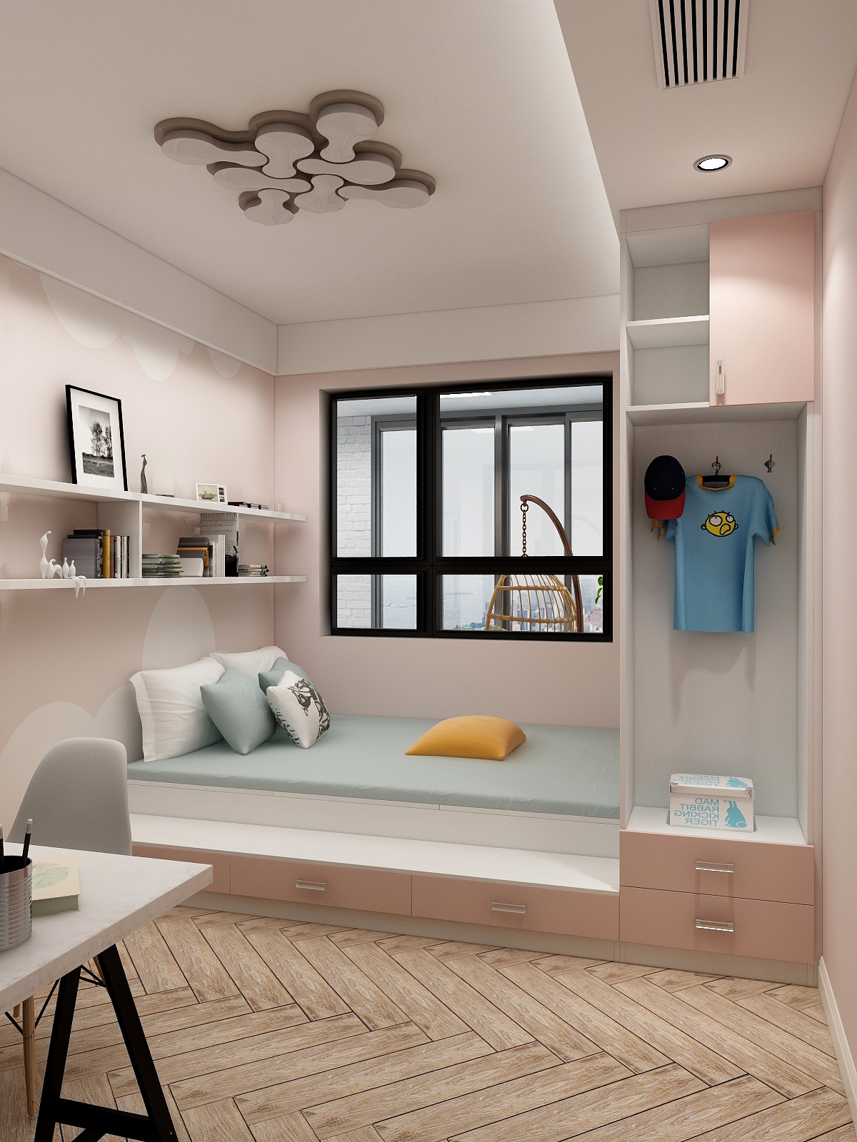 千彦空间设计-金泰尚城-风尚北欧一层次卧装修效果图第1张