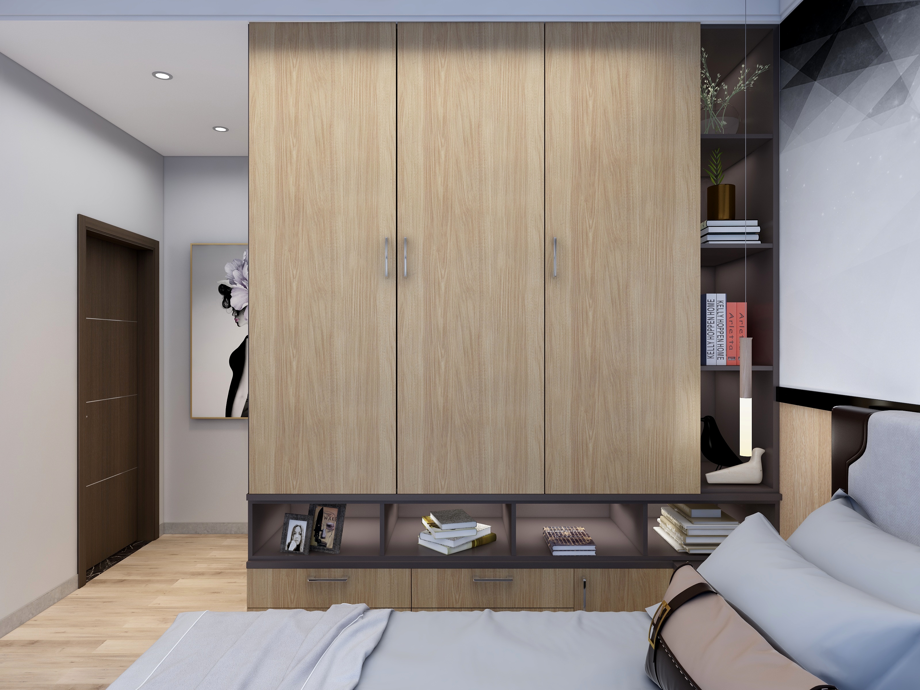 梅鹏-113方现代三居一层主卧装修效果图第4张