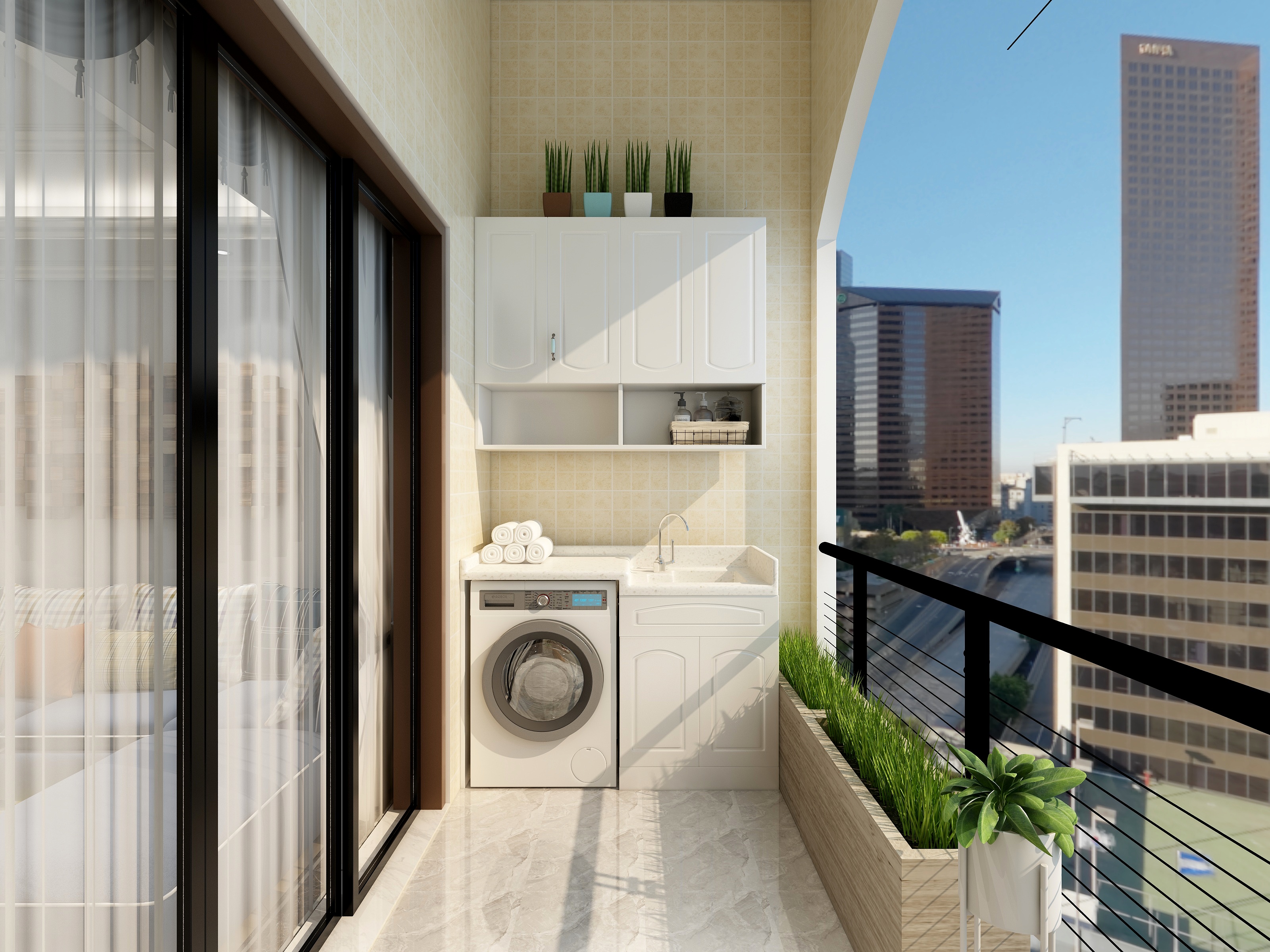 雷来广-《港湾》--舒适现代大三居一层阳台装修效果图第1张