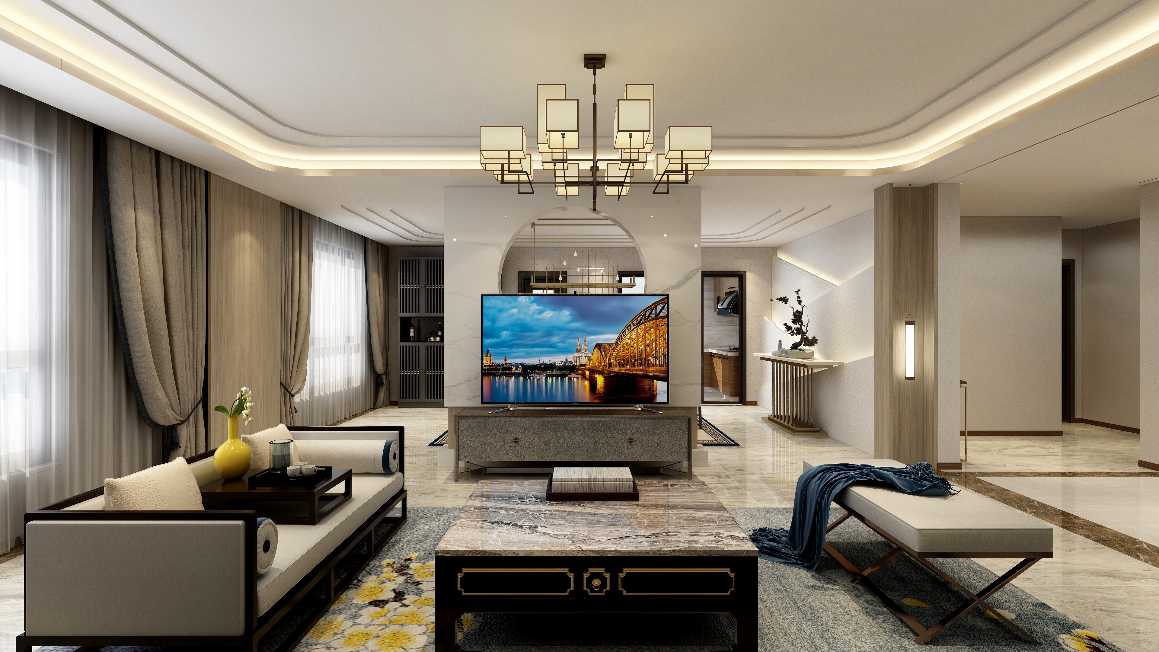 兰舍总部设计中心佘晓东-新中式别墅装修效果图