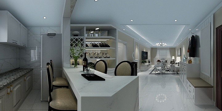 碧蓝天空-回迁85开放厨房-装修设计方案