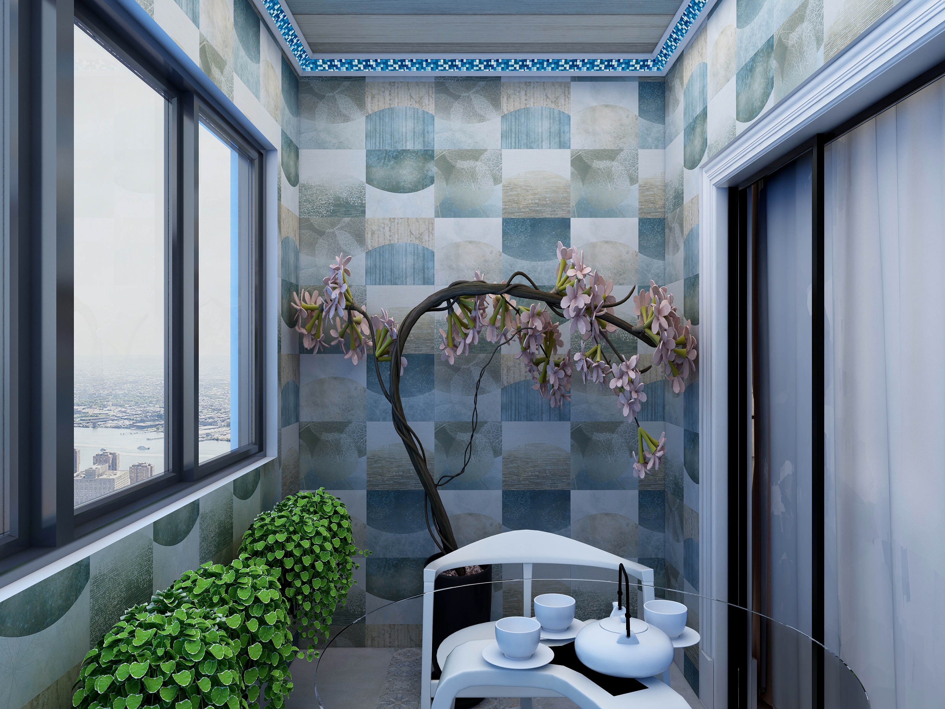 梅鹏-113方现代三居一层阳台装修效果图第3张