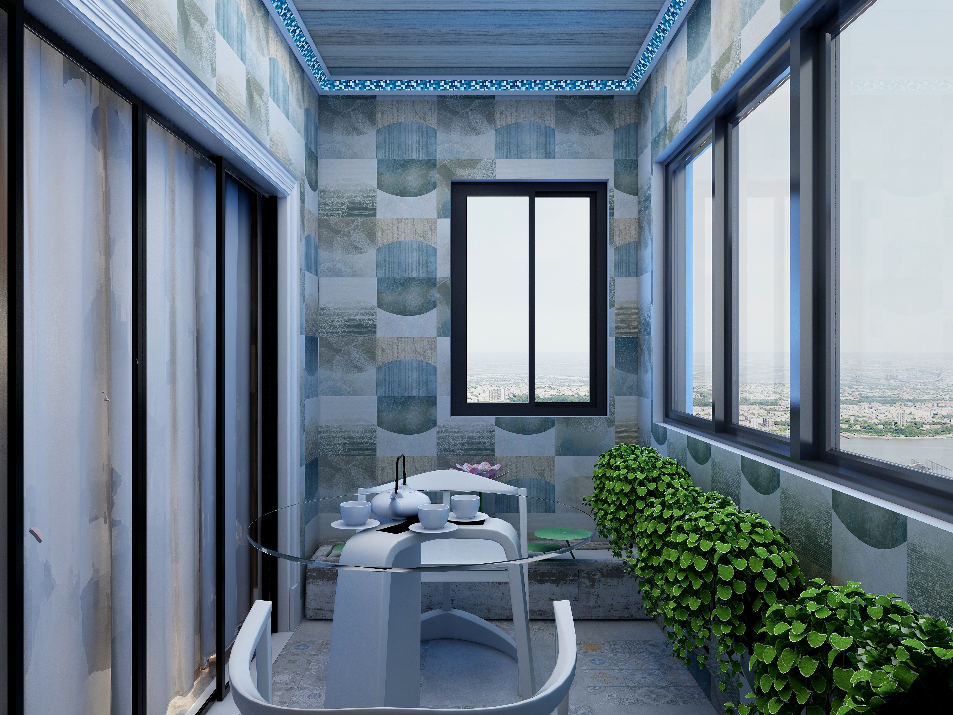 梅鹏-113方现代三居一层阳台装修效果图第1张