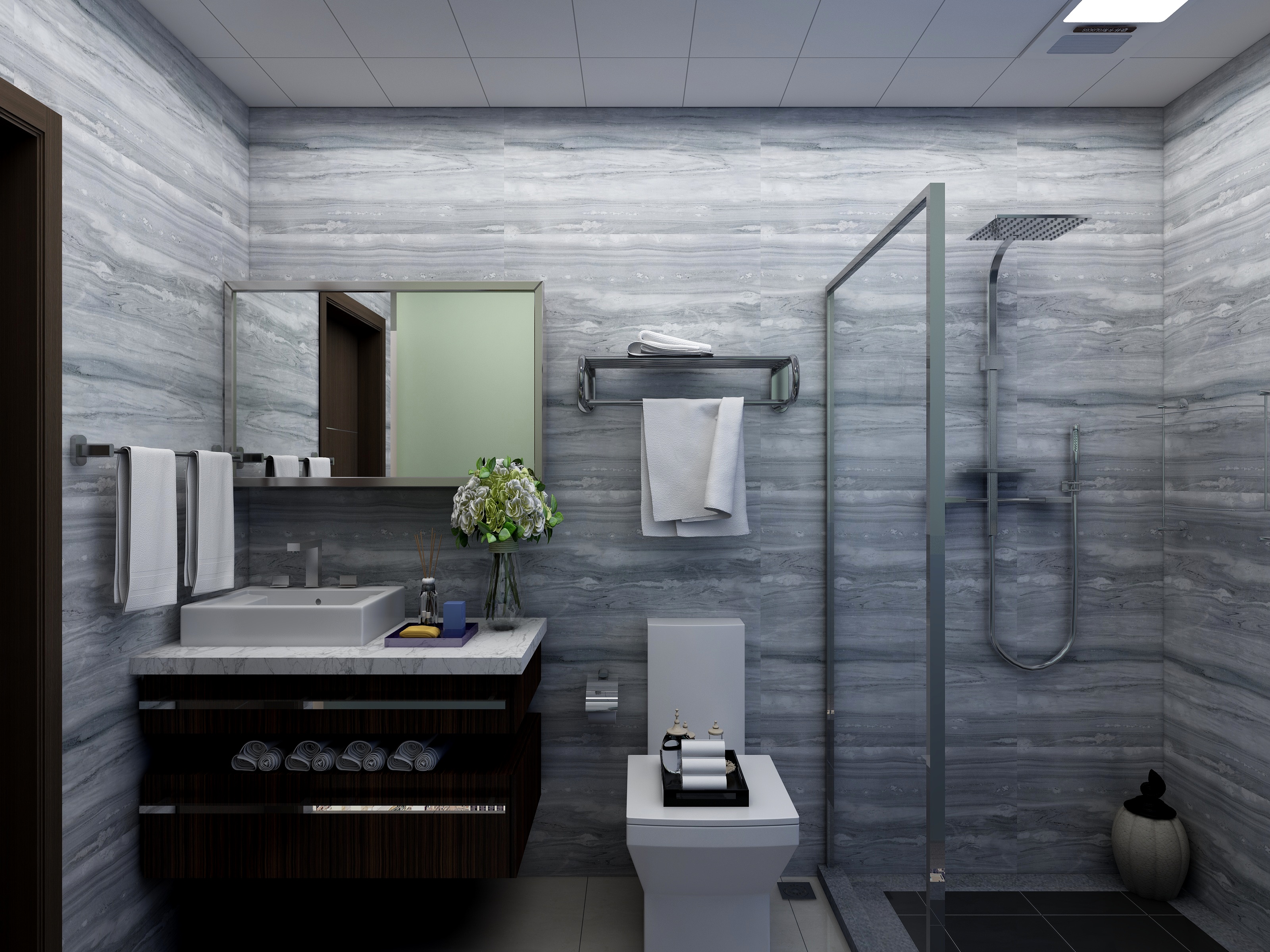 梅鹏-113方现代三居一层公卫装修效果图第2张