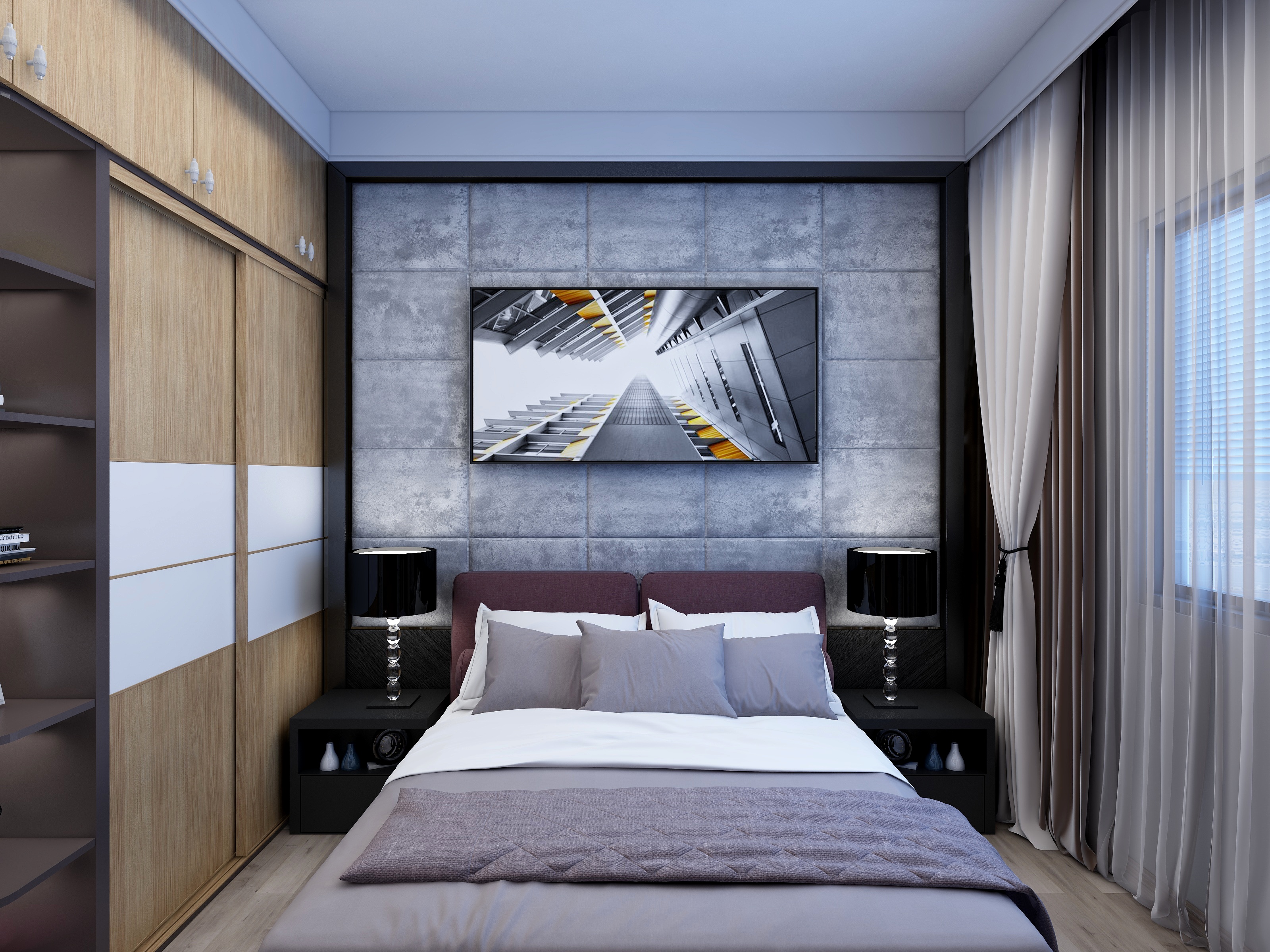 梅鹏-113方现代三居一层次卧装修效果图第2张