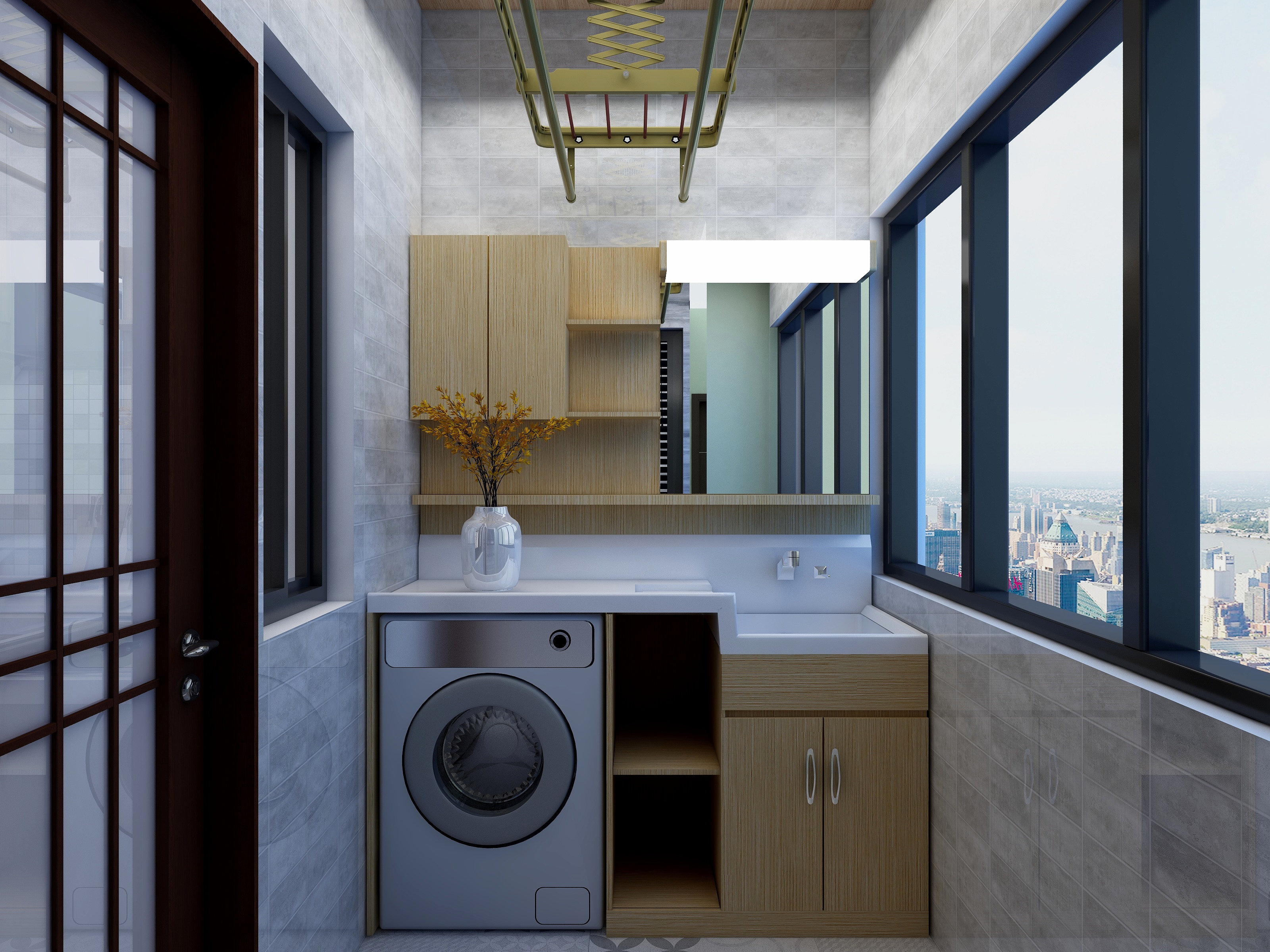 梅鹏-113方现代三居一层生活阳台装修效果图第2张