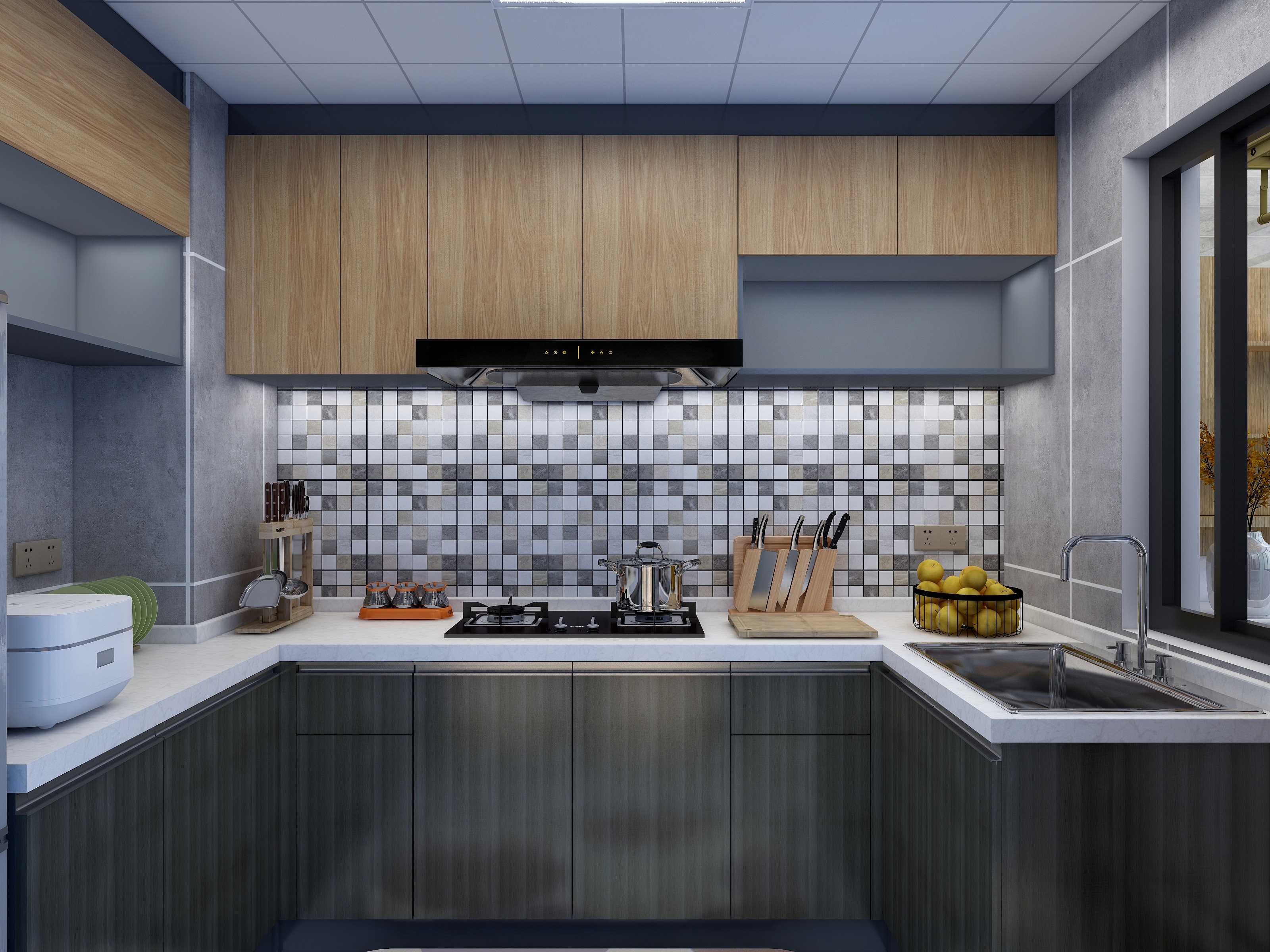 梅鹏-113方现代三居一层厨房装修效果图第3张