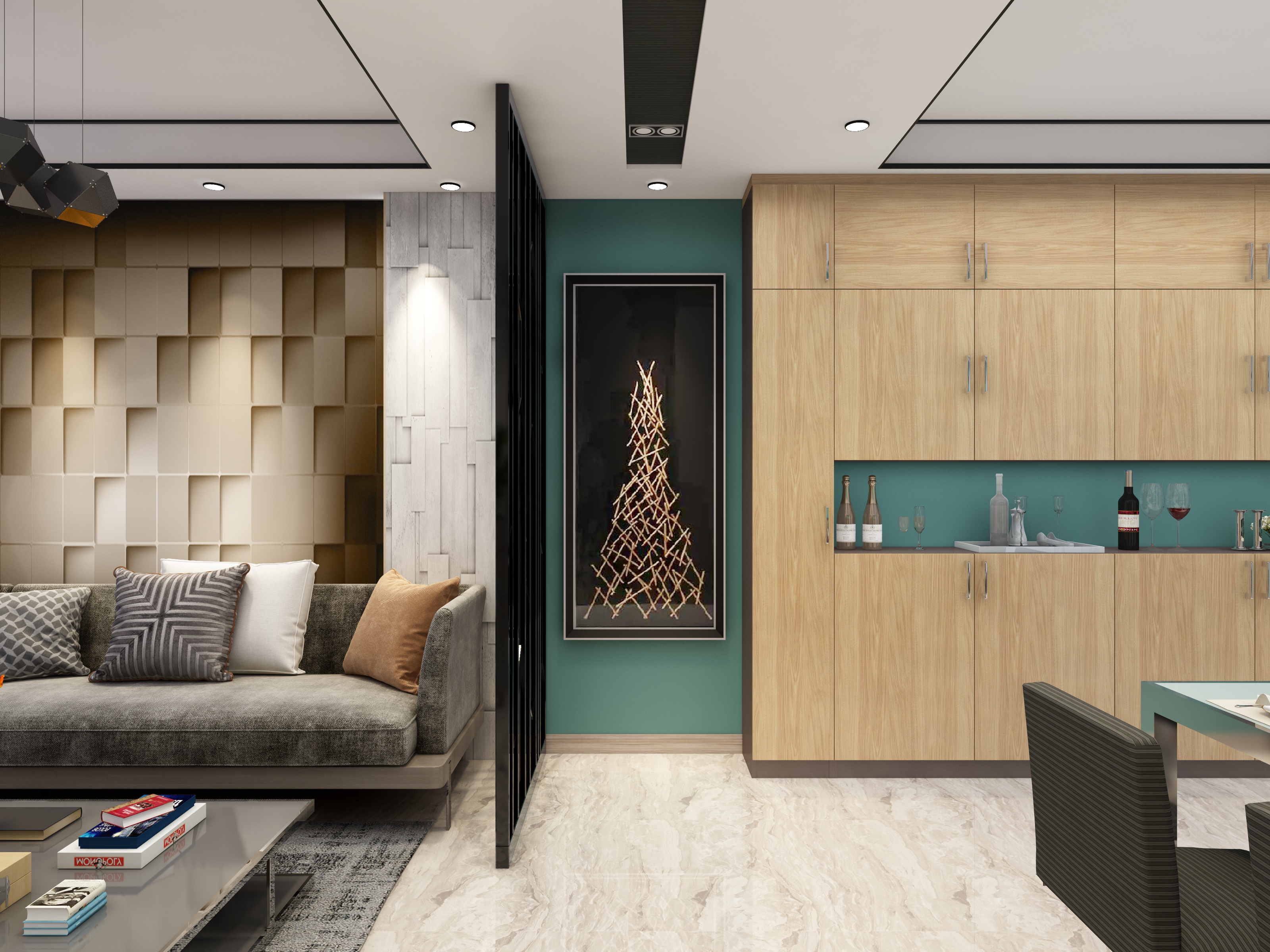 梅鹏-113方现代三居一层客餐厅装修效果图第4张