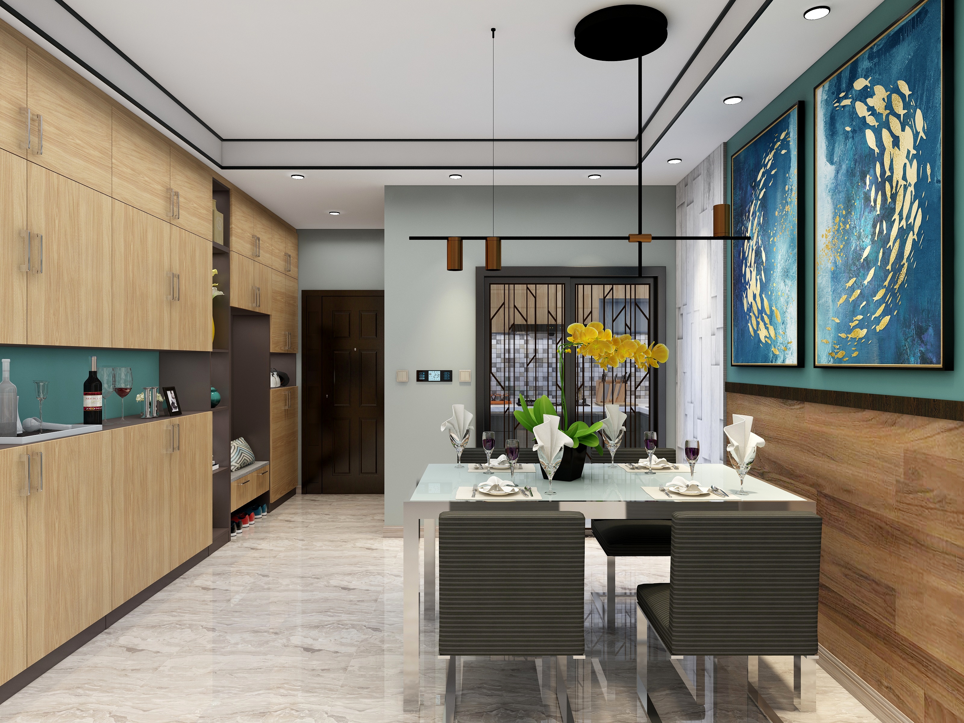 梅鹏-113方现代三居一层客餐厅装修效果图第5张