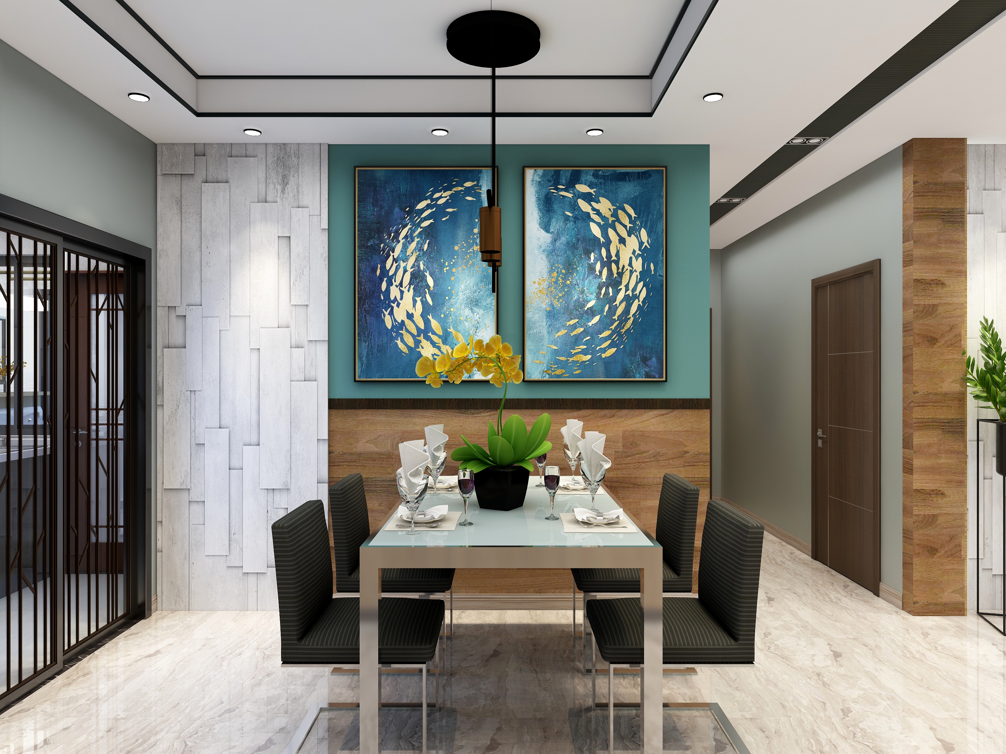 梅鹏-113方现代三居一层客餐厅装修效果图第3张