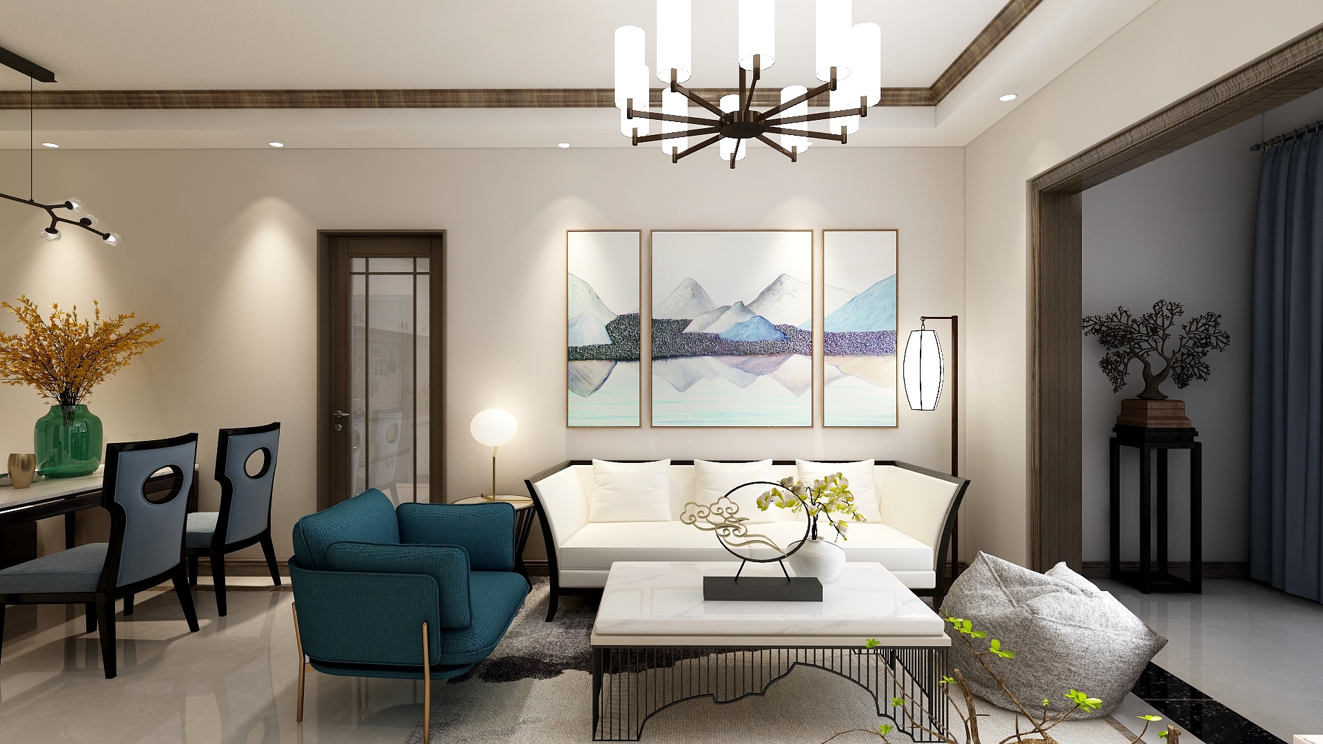 夏雅LXQk-84方新中式两居装修效果图