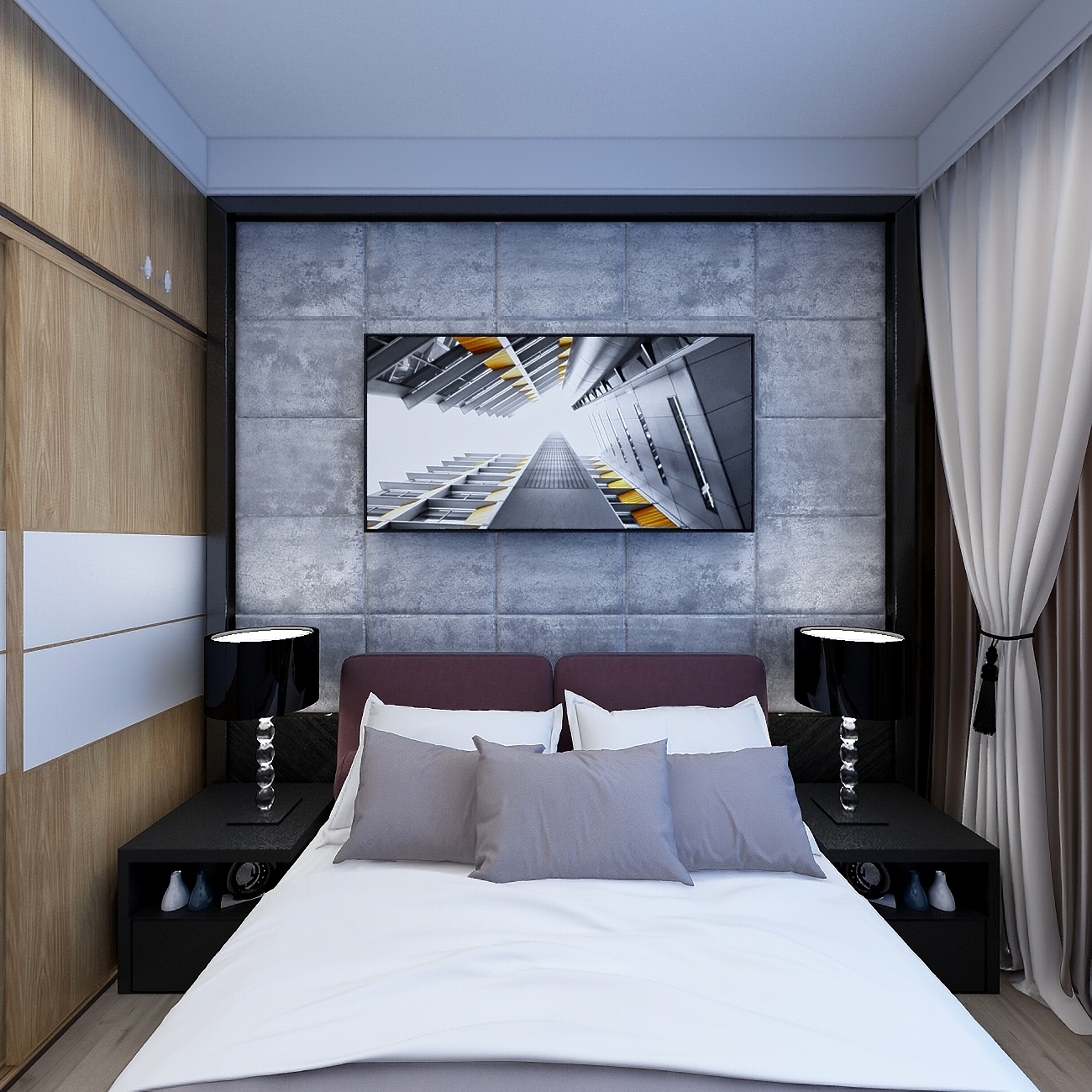 梅鹏-113方现代三居一层次卧装修效果图第3张