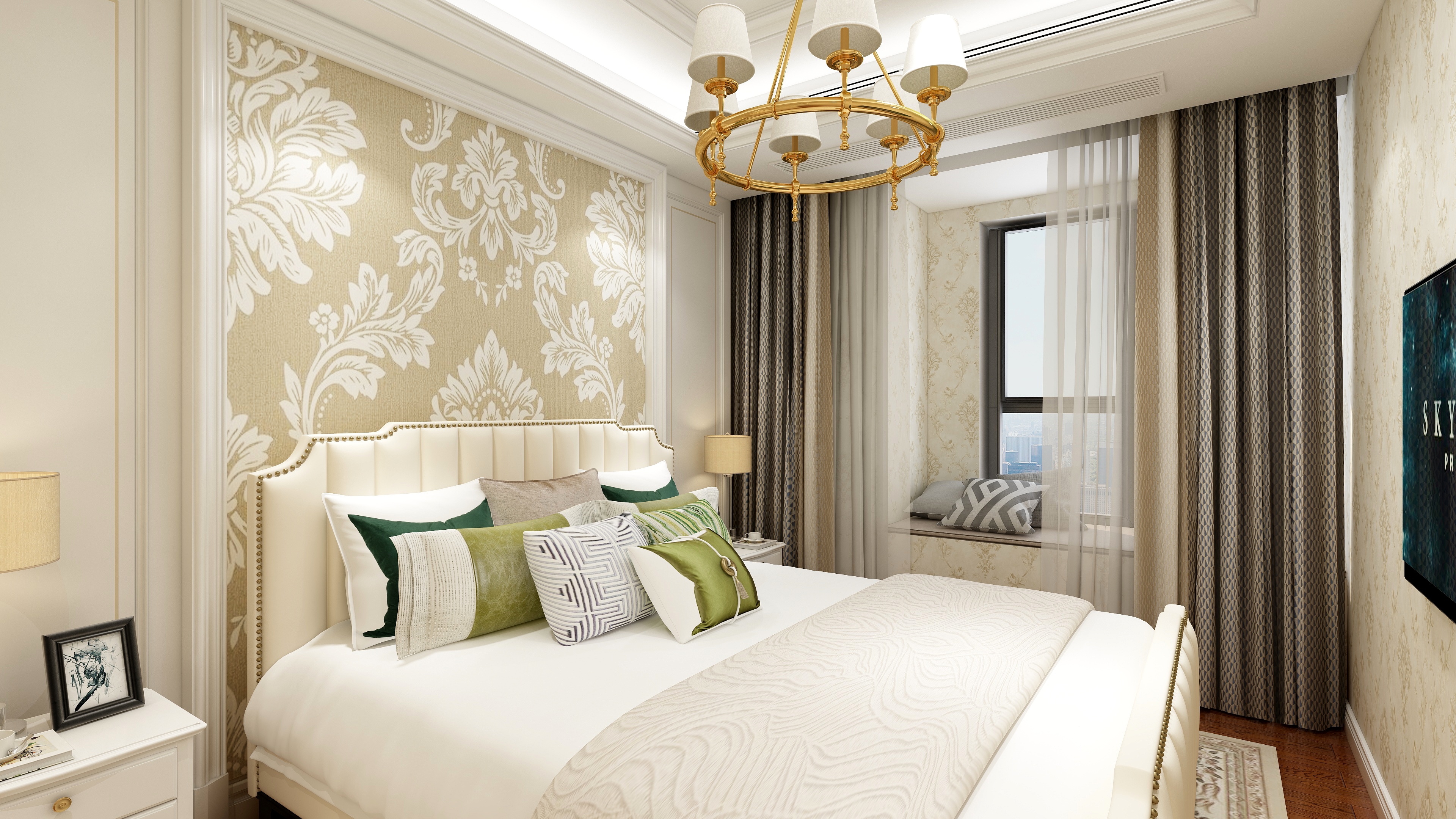 陈辉-125方简欧三居一层次卧装修效果图第2张