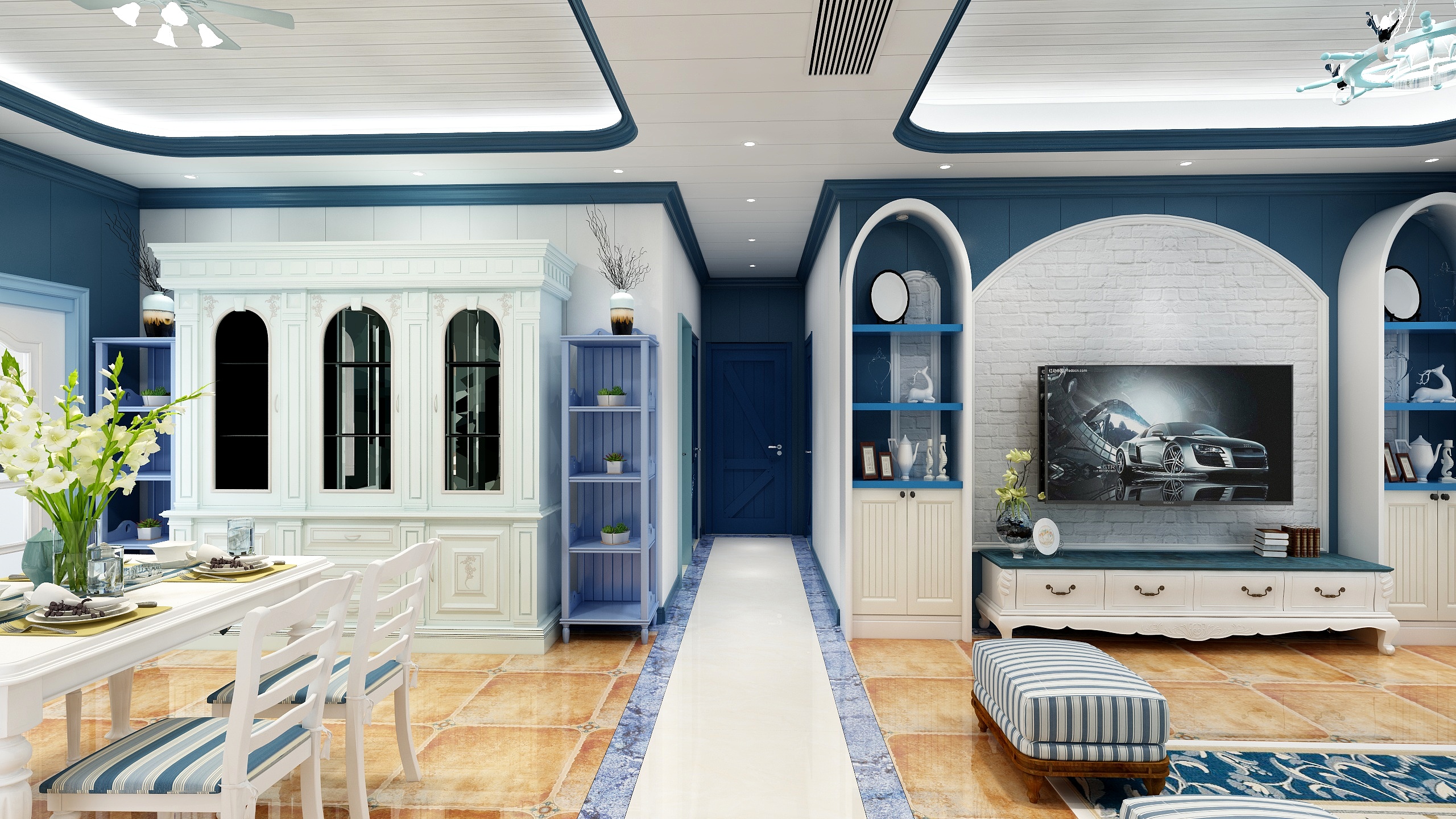 珠穆朗玛dUDg-122方地中海三居一层客餐厅装修效果图第1张