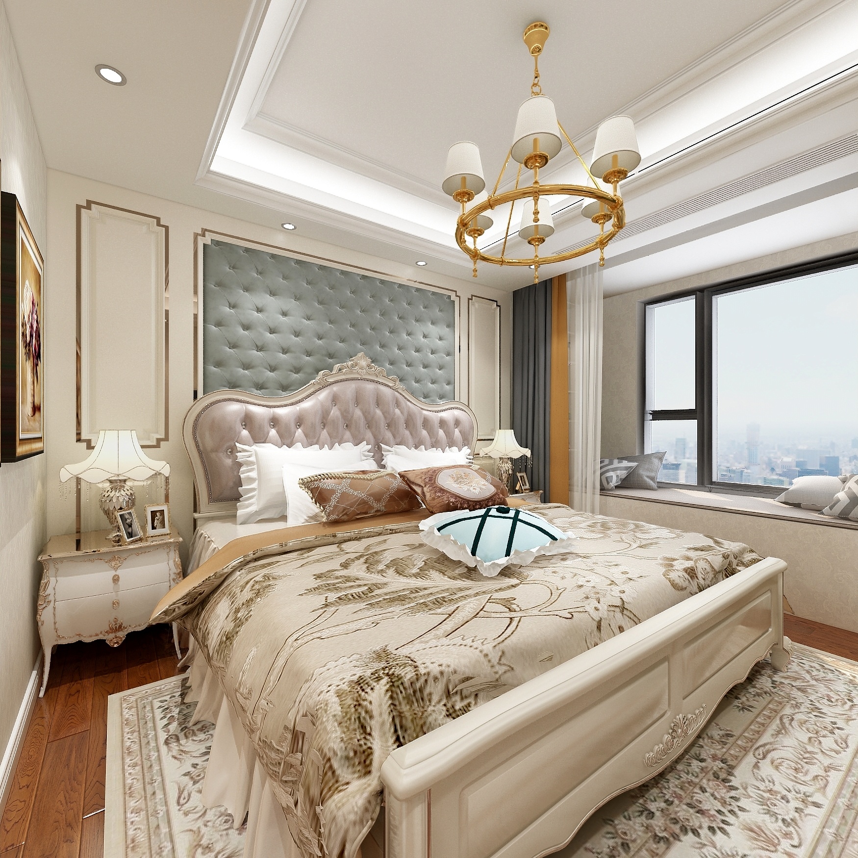 陈辉-125方简欧三居一层主卧装修效果图第5张