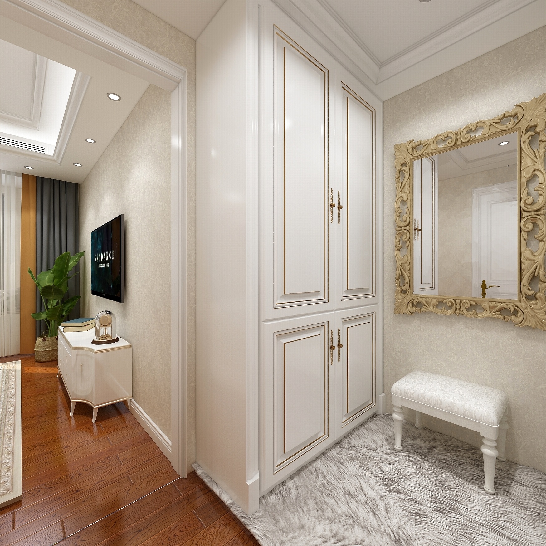 陈辉-125方简欧三居一层步入式衣柜装修效果图第3张