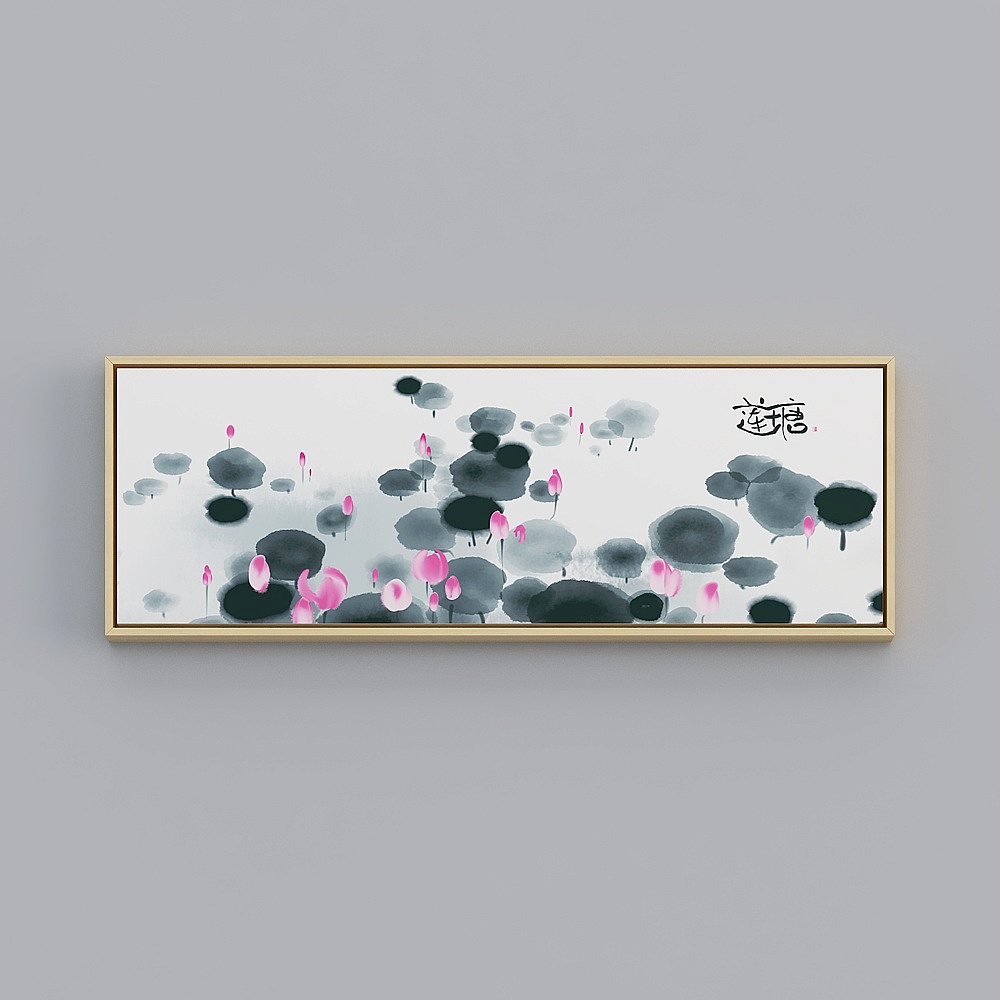 樂兮 莲花图新中式禅意荷花挂画卧室床头装饰画茶室墙壁画bqy106d-x-13D模型