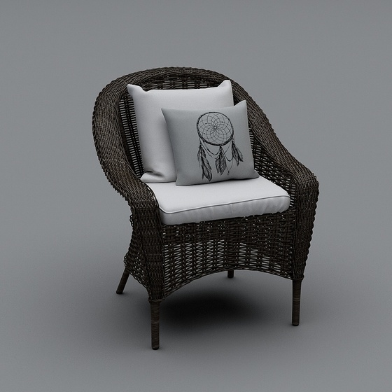Wood Color Outdoor Rattan Lounge Chair 3D Model for Balconies