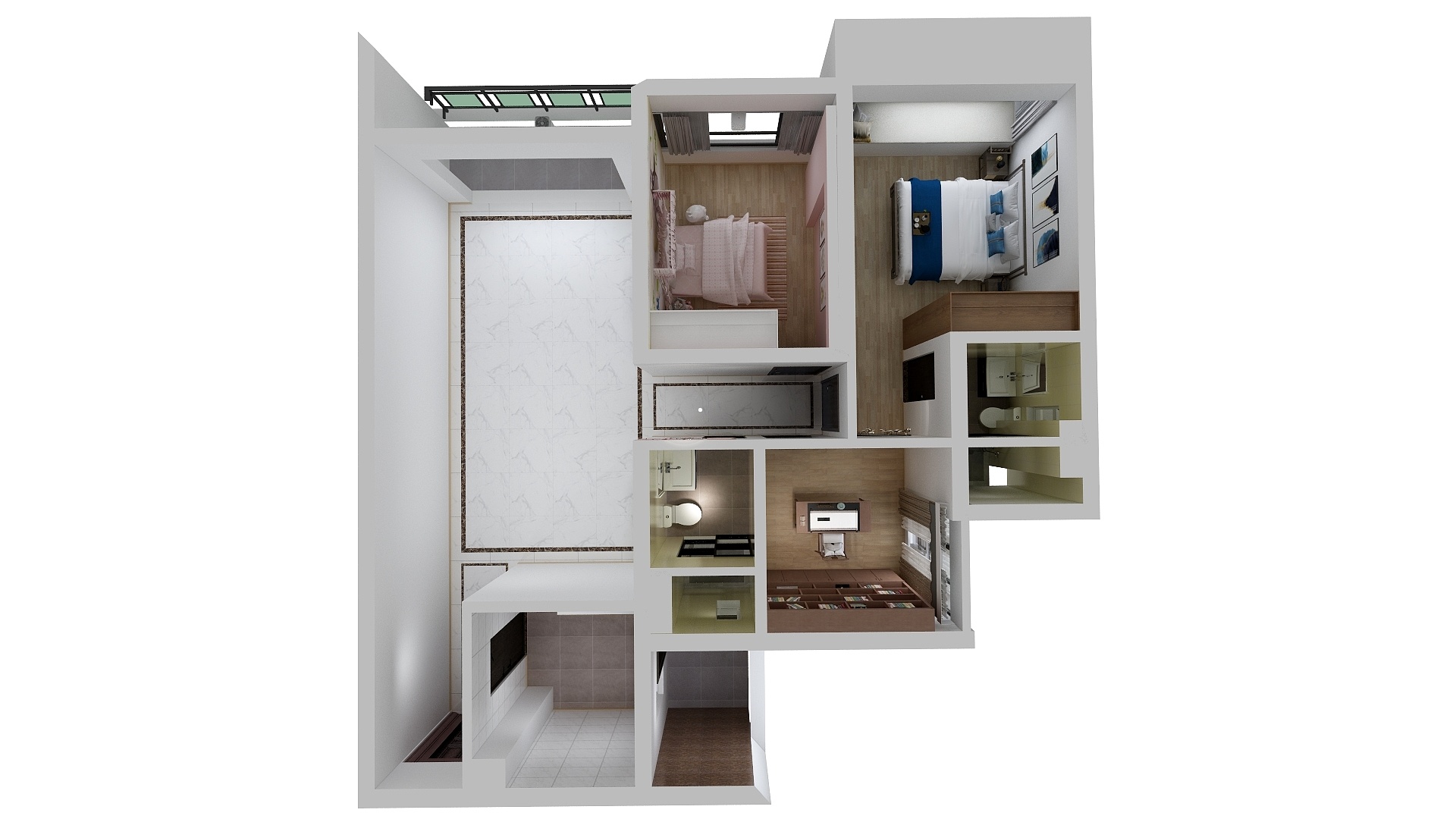 A刘子-北欧新中式主卧-女孩房次卧-新中式书房-装修设计方案