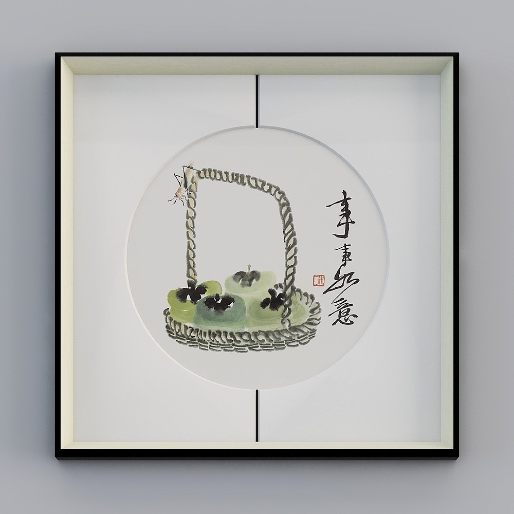 齐白石新中式餐厅装饰画水果挂画厨房餐桌背景墙画客厅壁画bwhxd-yf-bpp-63D模型