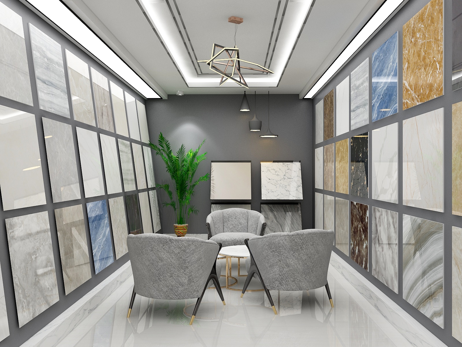 远晶瓷砖-540平方瓷砖展厅+办公区域装修效果图