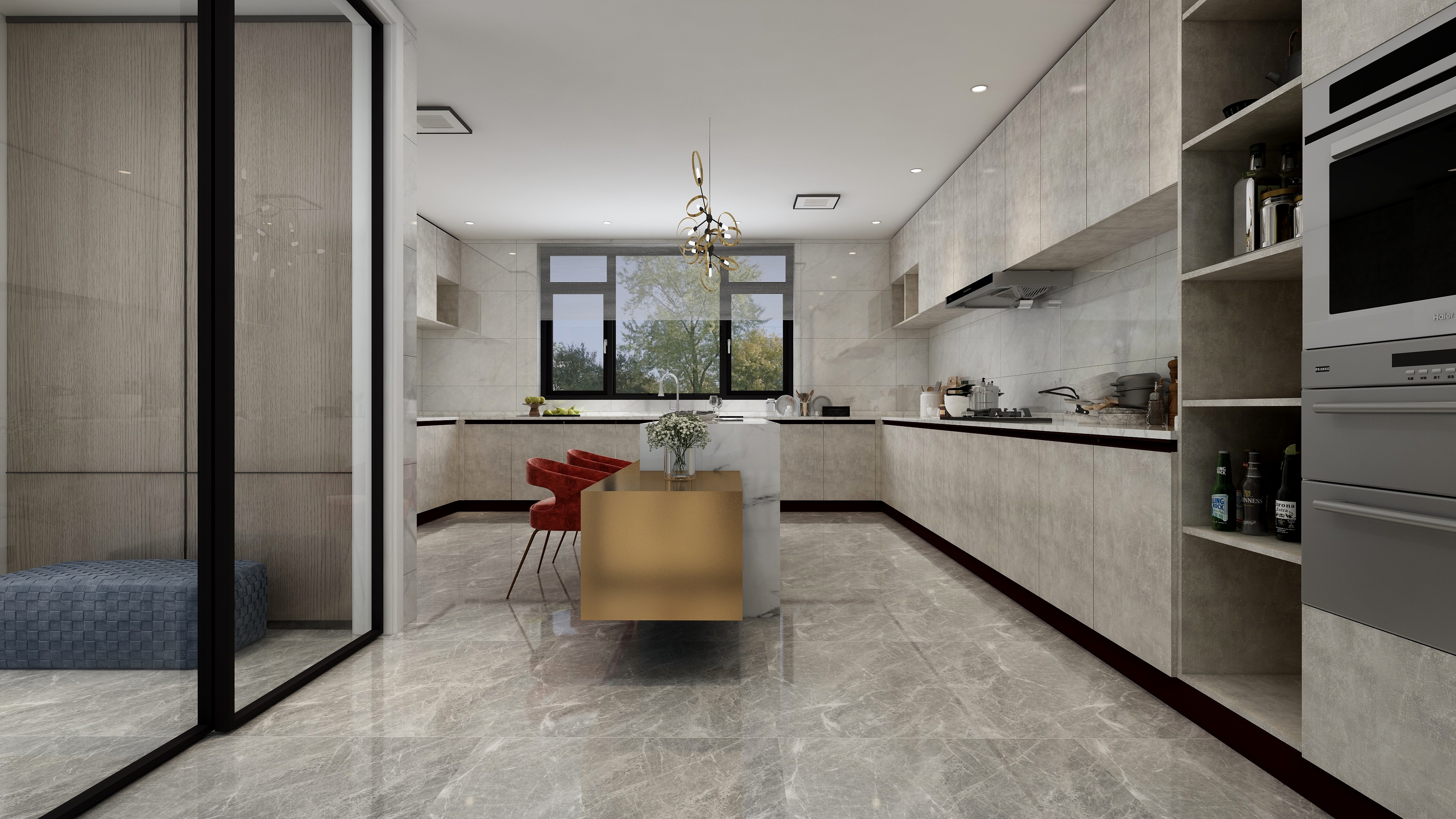 酷家乐优秀设计频道-148㎡现代极简别墅四居一层厨房装修效果图第2张