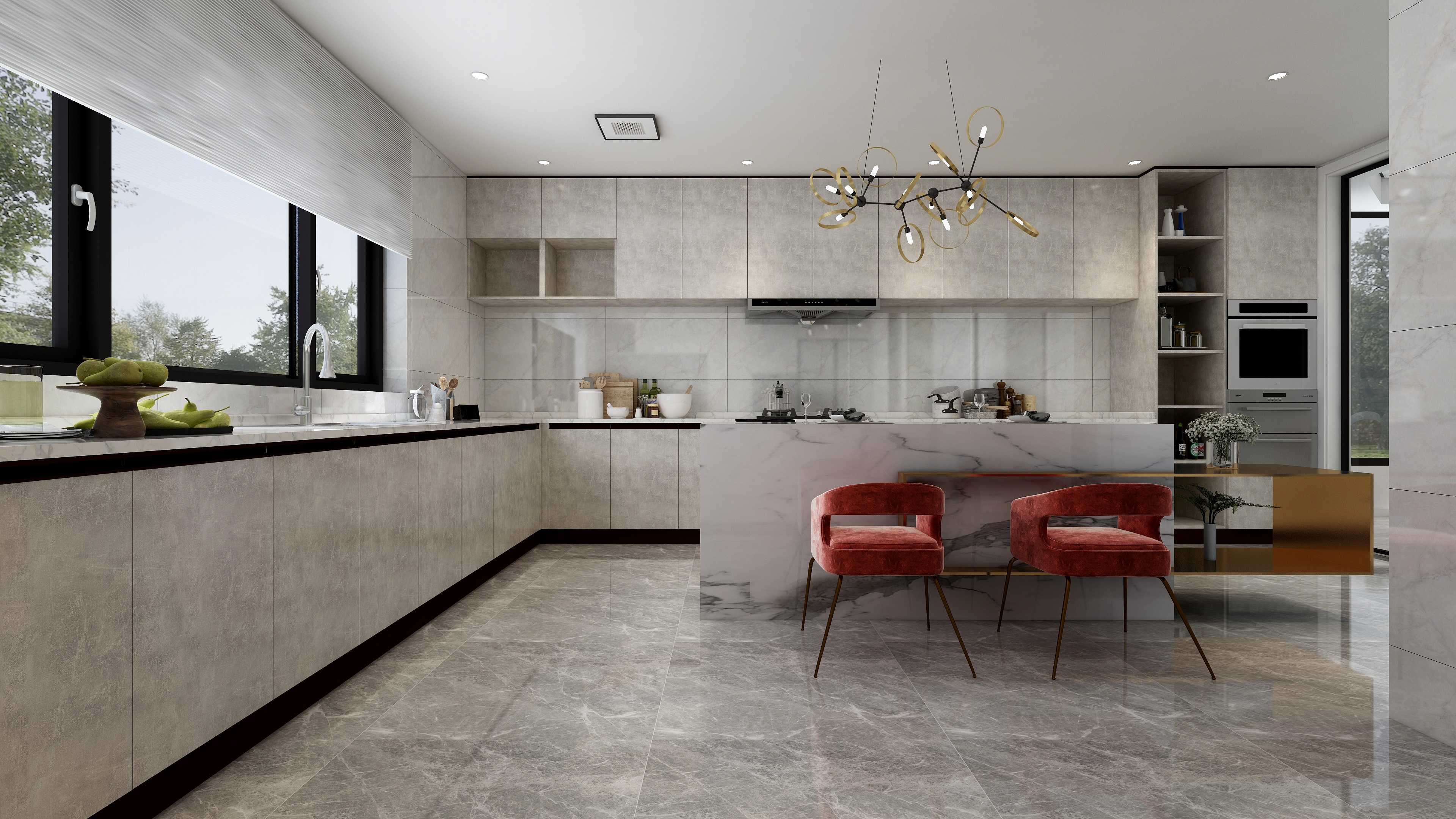 酷家乐优秀设计频道-148㎡现代极简别墅四居一层厨房装修效果图第1张