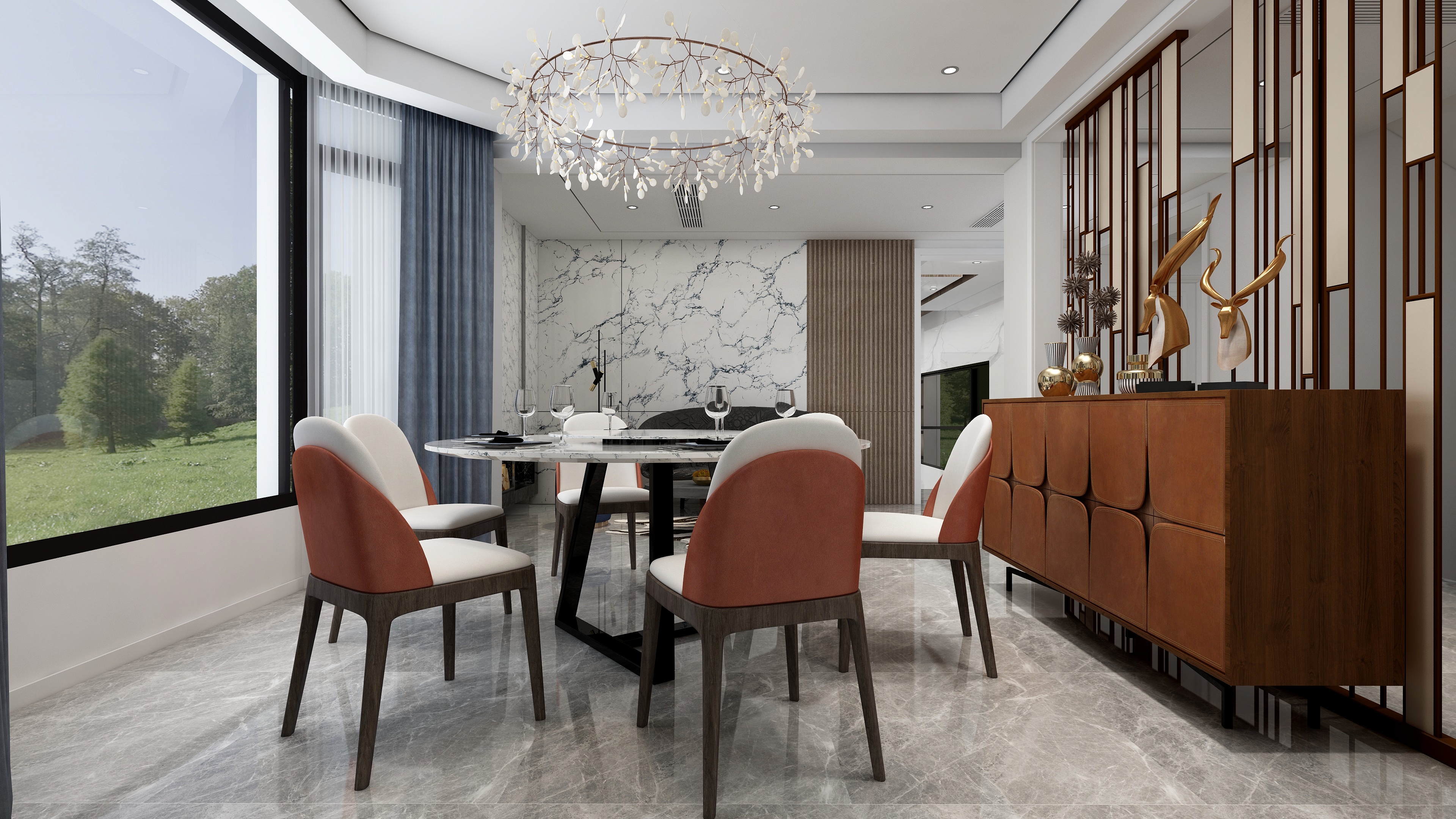 酷家乐优秀设计频道-148㎡现代极简别墅四居一层餐厅装修效果图第2张