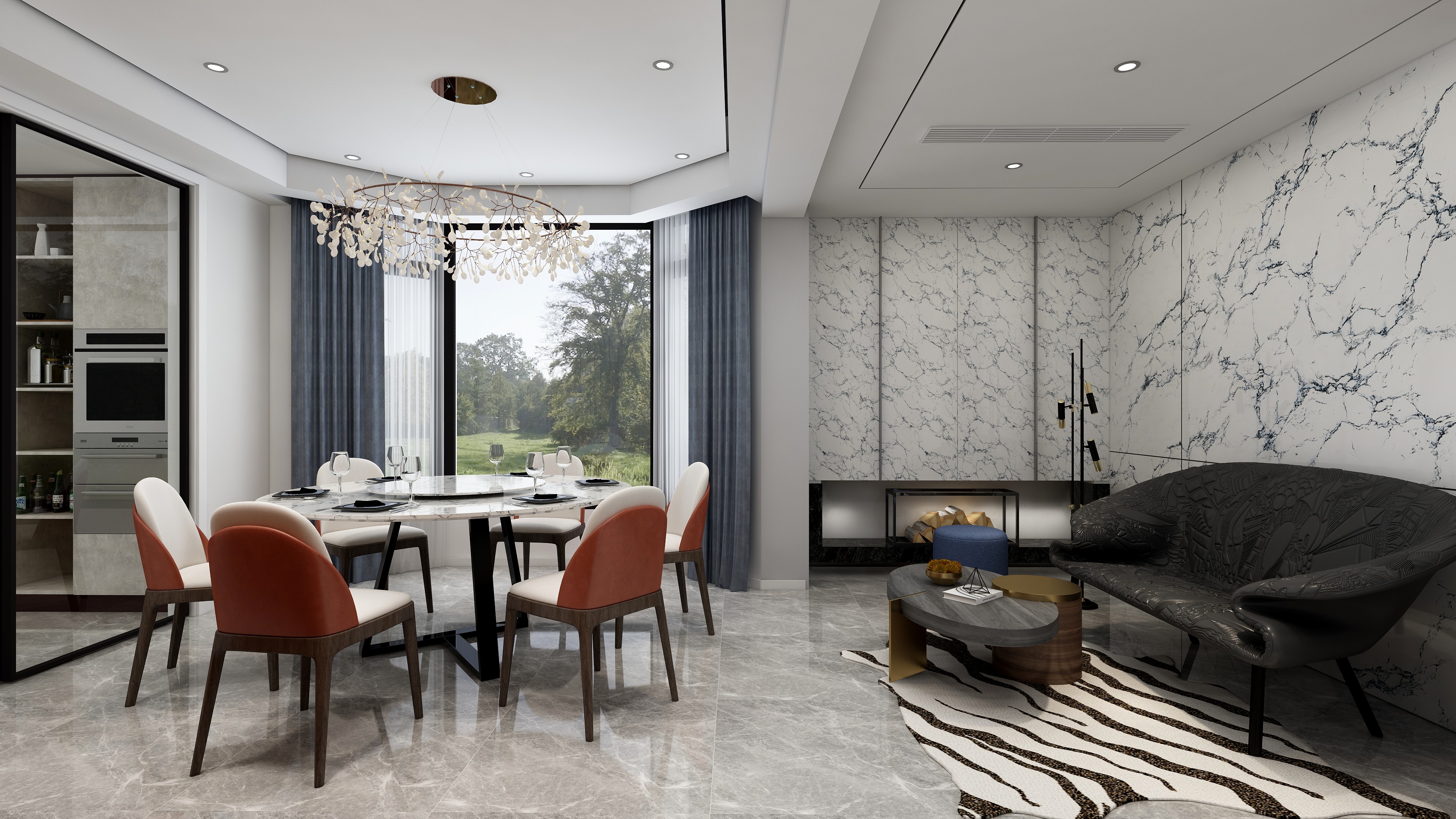 酷家乐优秀设计频道-148㎡现代极简别墅四居一层餐厅装修效果图第1张