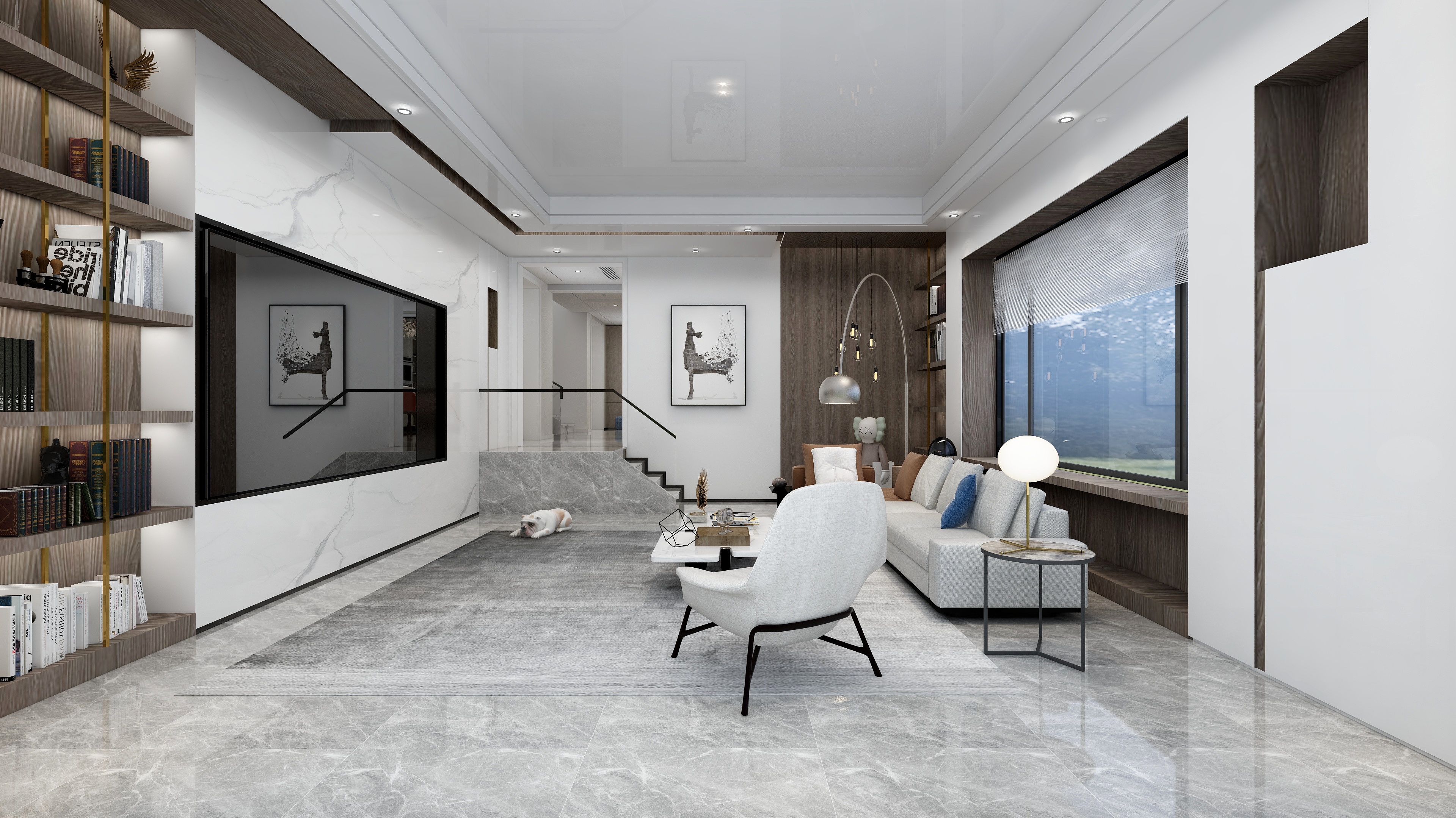 酷家乐优秀设计频道-148㎡现代极简别墅四居一层客厅装修效果图第2张