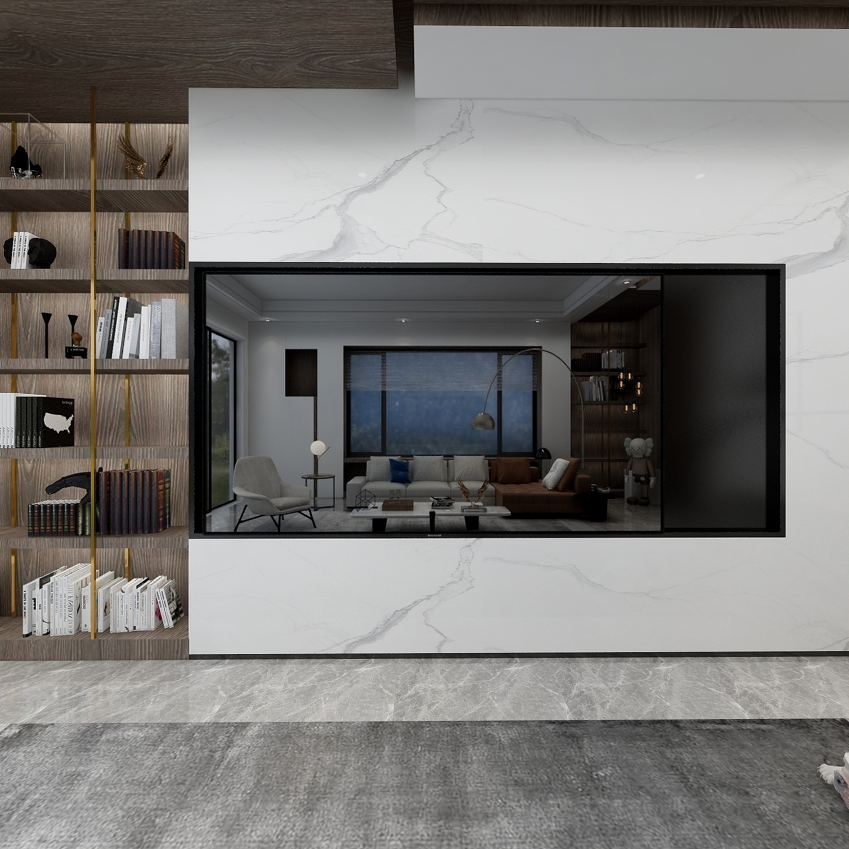 酷家乐优秀设计频道-148㎡现代极简别墅四居一层客厅装修效果图第4张