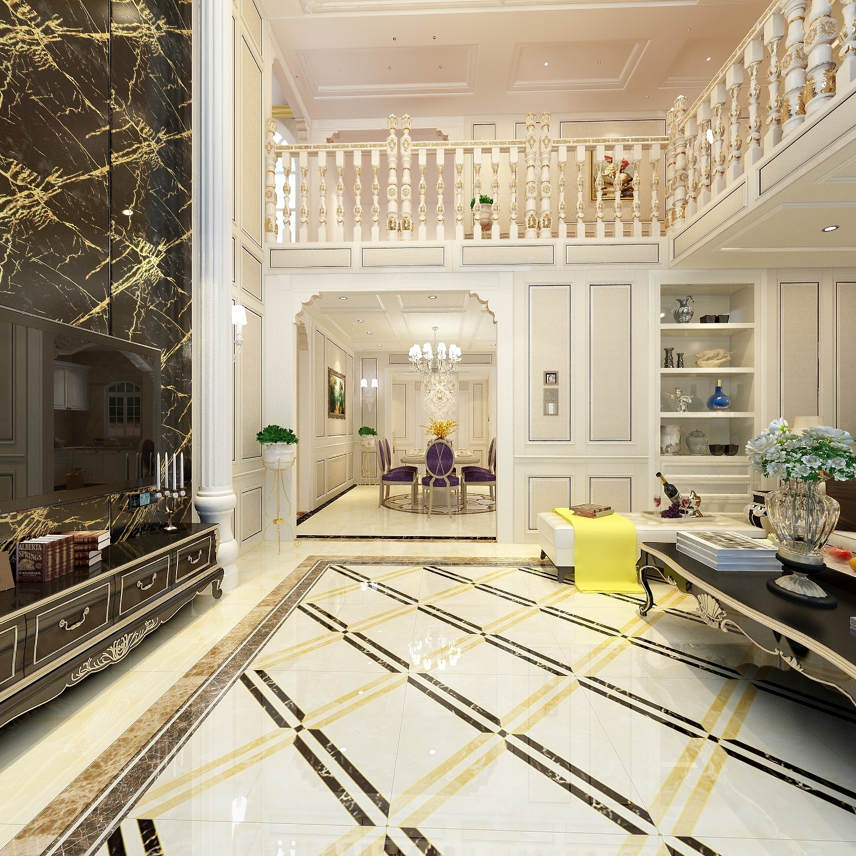 卡班-别墅-欧式一层客厅装修效果图第5张