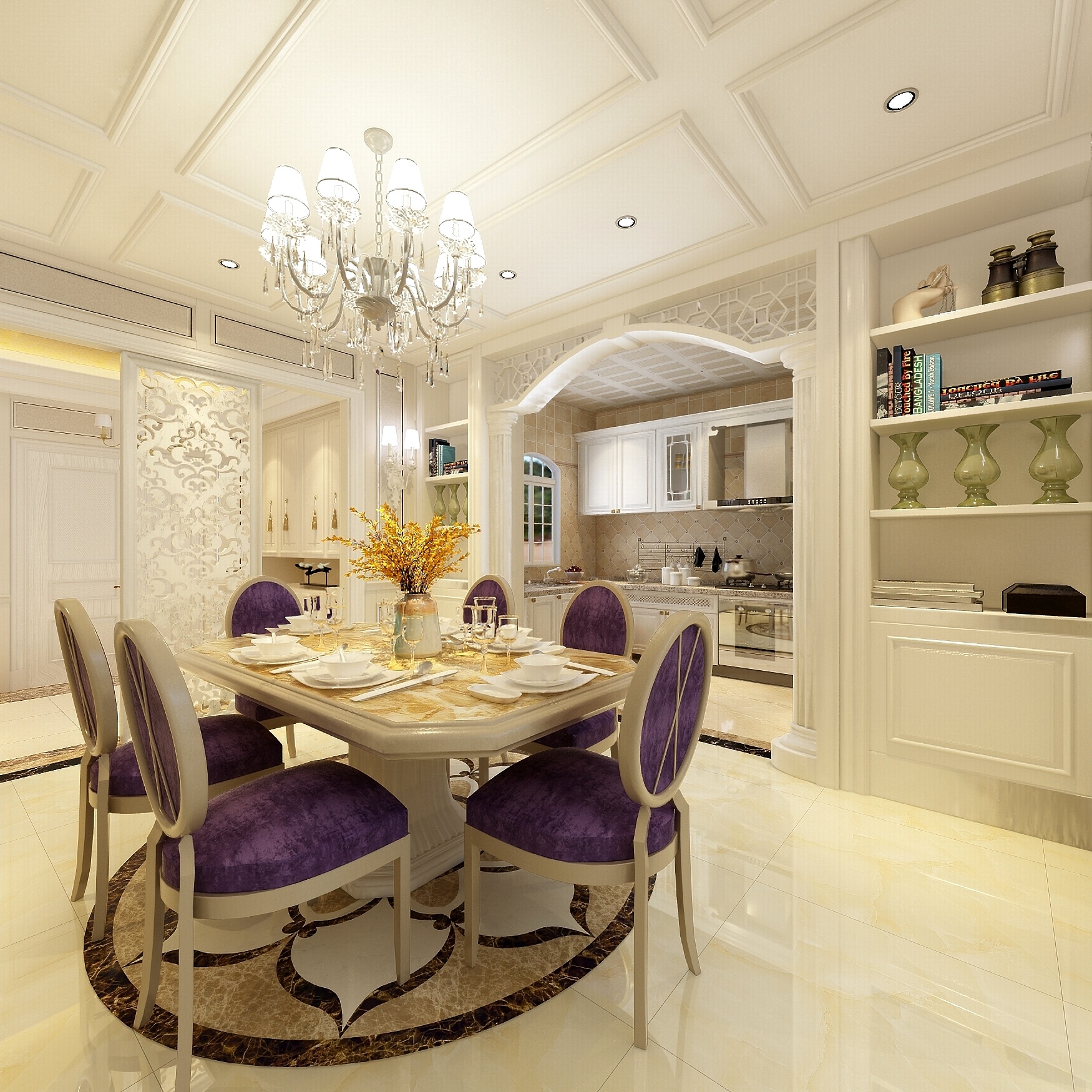 卡班-别墅-欧式一层餐厅装修效果图第3张