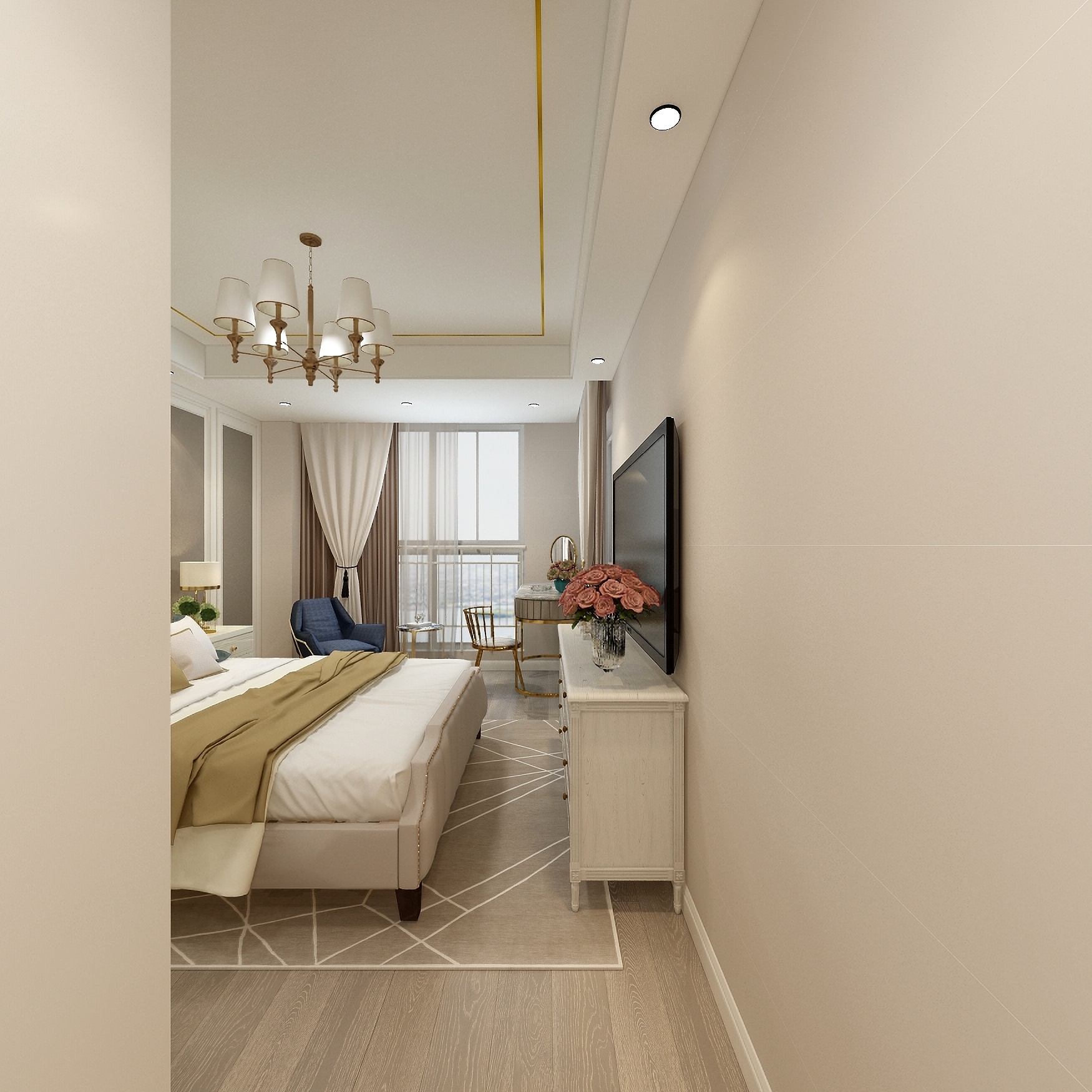 刘春伟-125方简美三居一层主卧装修效果图第1张