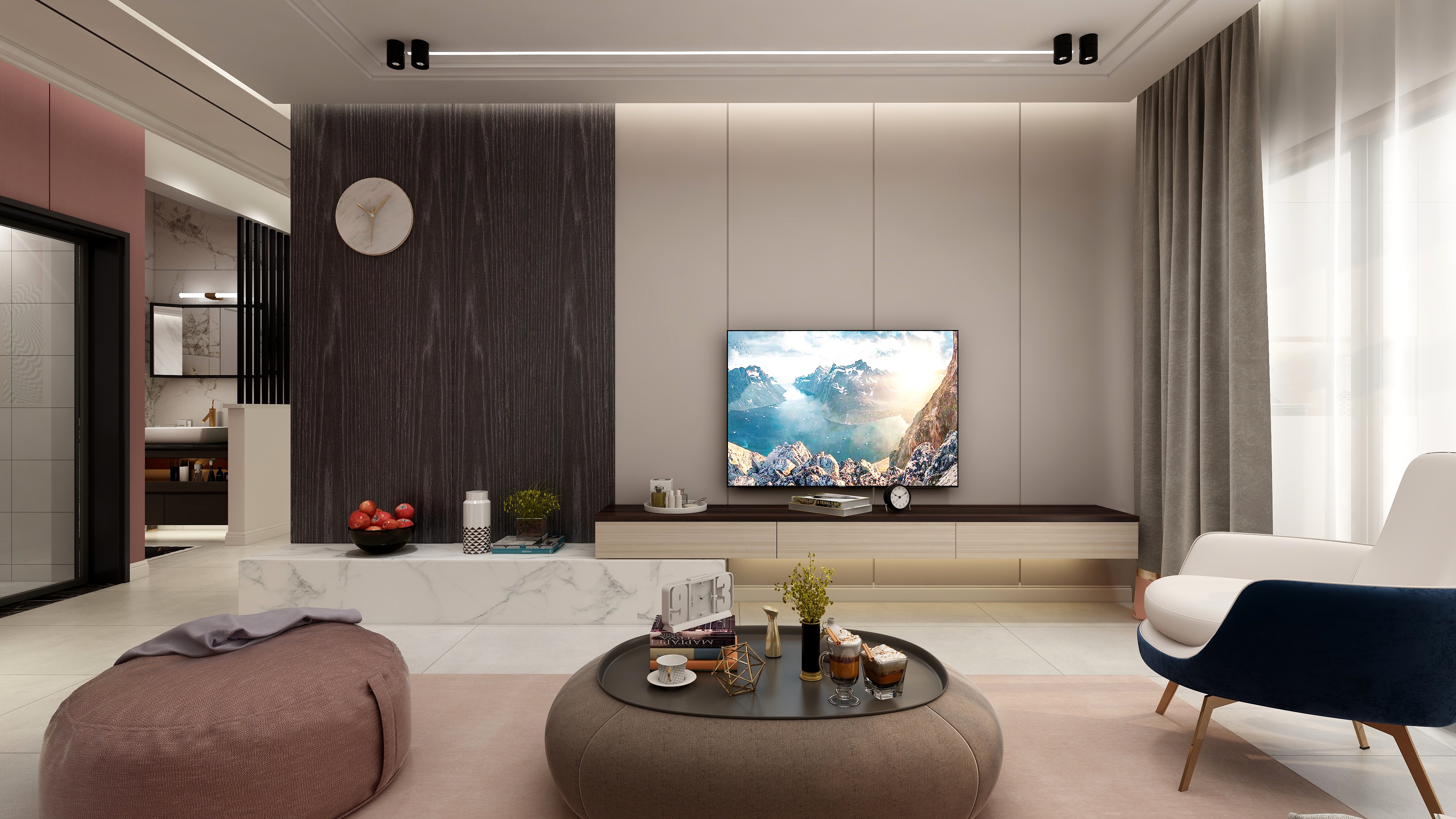 水木芸居设计-现代优雅风《诗里寻》一层客厅装修效果图第2张