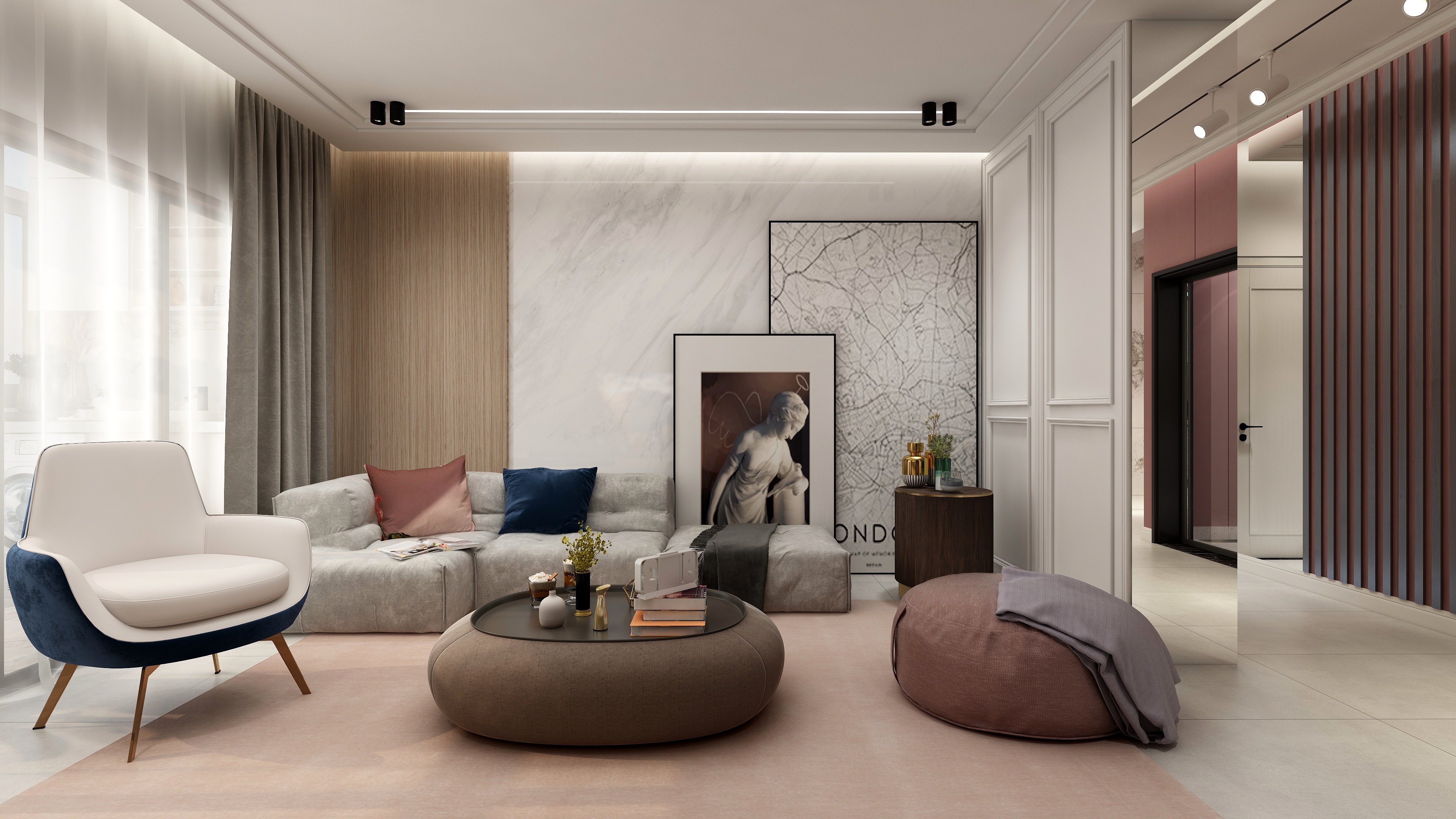 水木芸居设计-现代优雅风《诗里寻》一层客厅装修效果图第1张