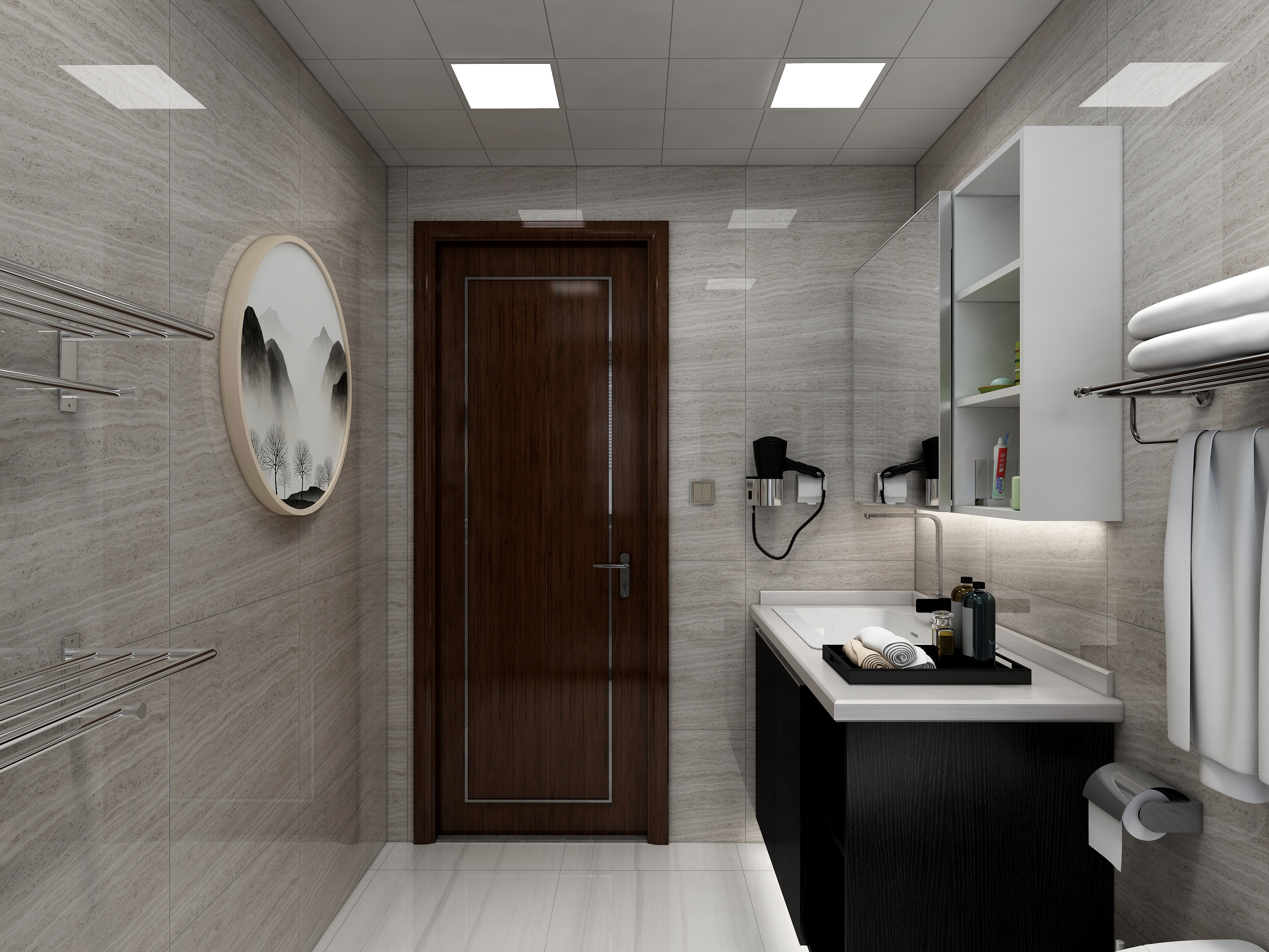 宋毅-174方新中式三居一层卫生间装修效果图第1张