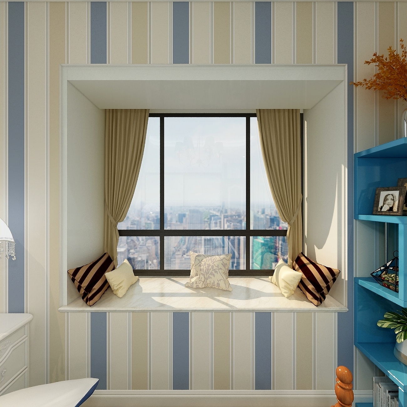 酷家乐优秀设计频道-92方地中海三居一层主卧装修效果图第3张