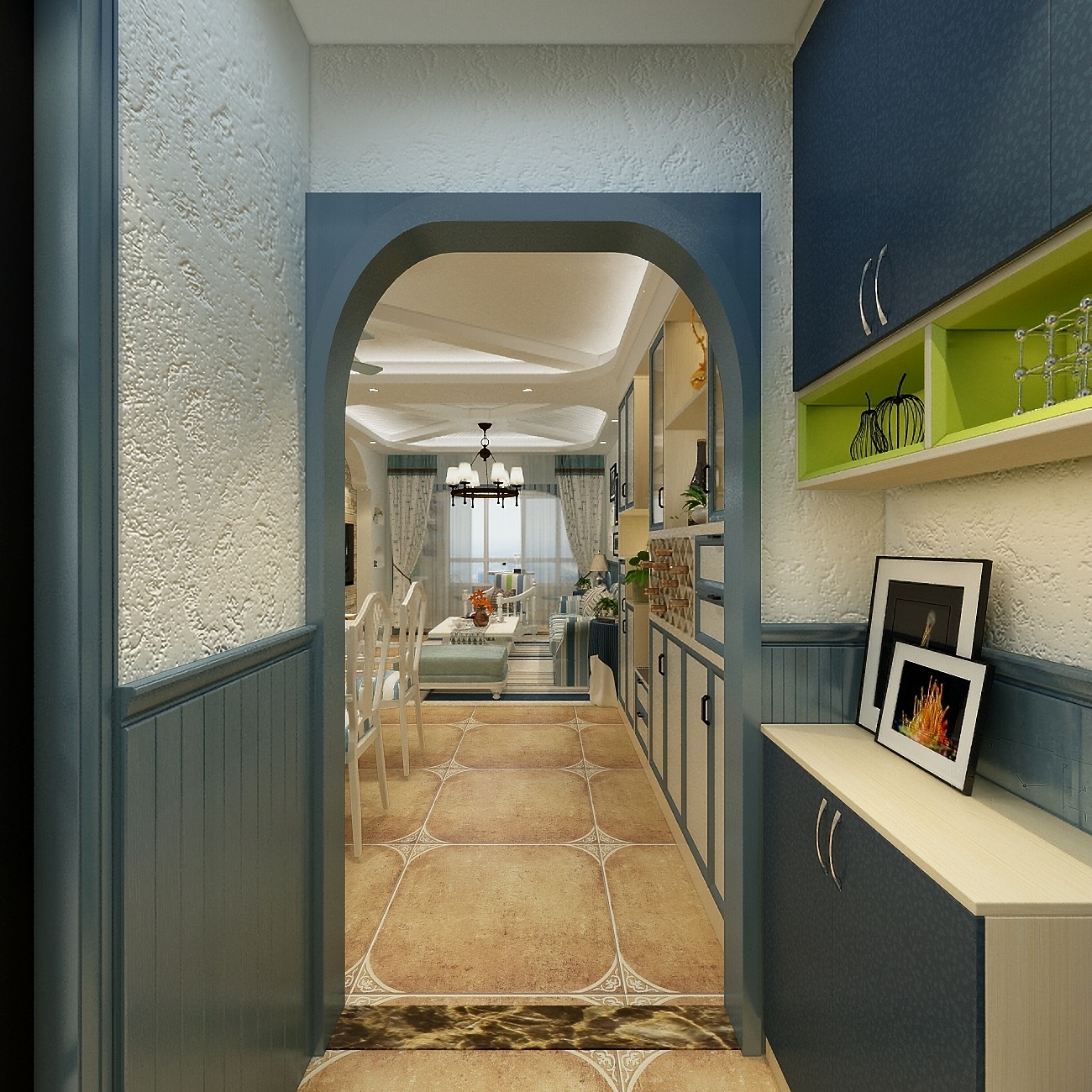 酷家乐优秀设计频道-92方地中海三居一层门厅装修效果图第3张