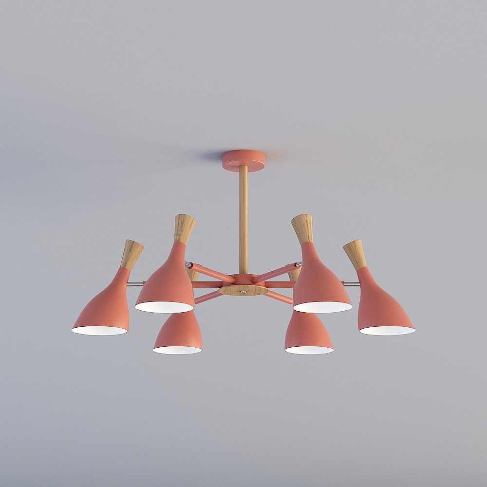 三维灯都·TY-北欧现代客餐厅卧室铁艺木艺吊灯-88037-6-粉色3D模型