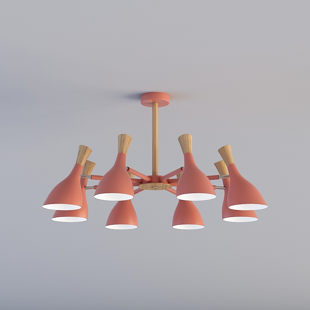 三维灯都·TY-北欧现代客餐厅卧室铁艺木艺吊灯-88037-8-粉色3D模型