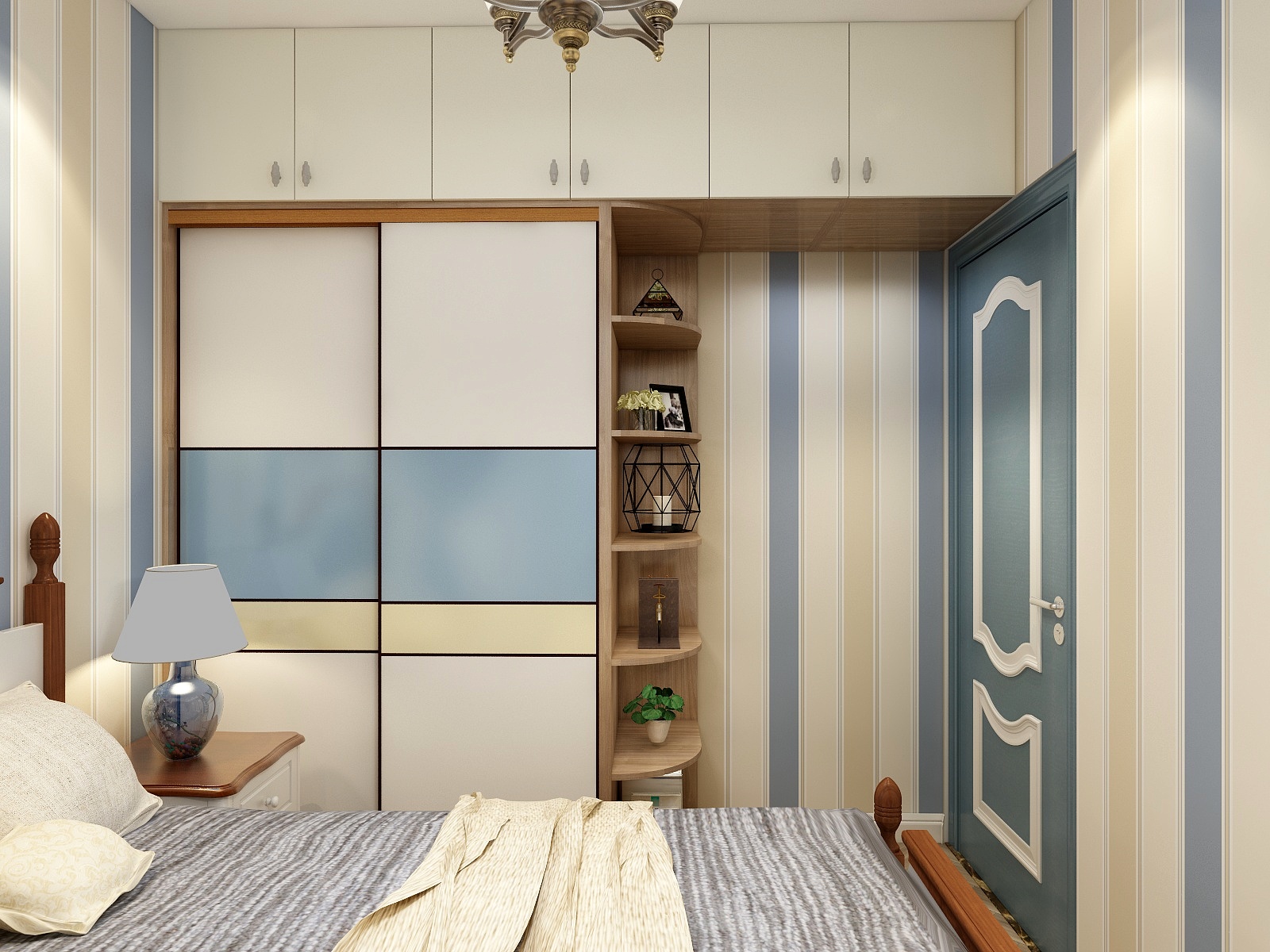 酷家乐优秀设计频道-92方地中海三居一层次卧装修效果图第2张