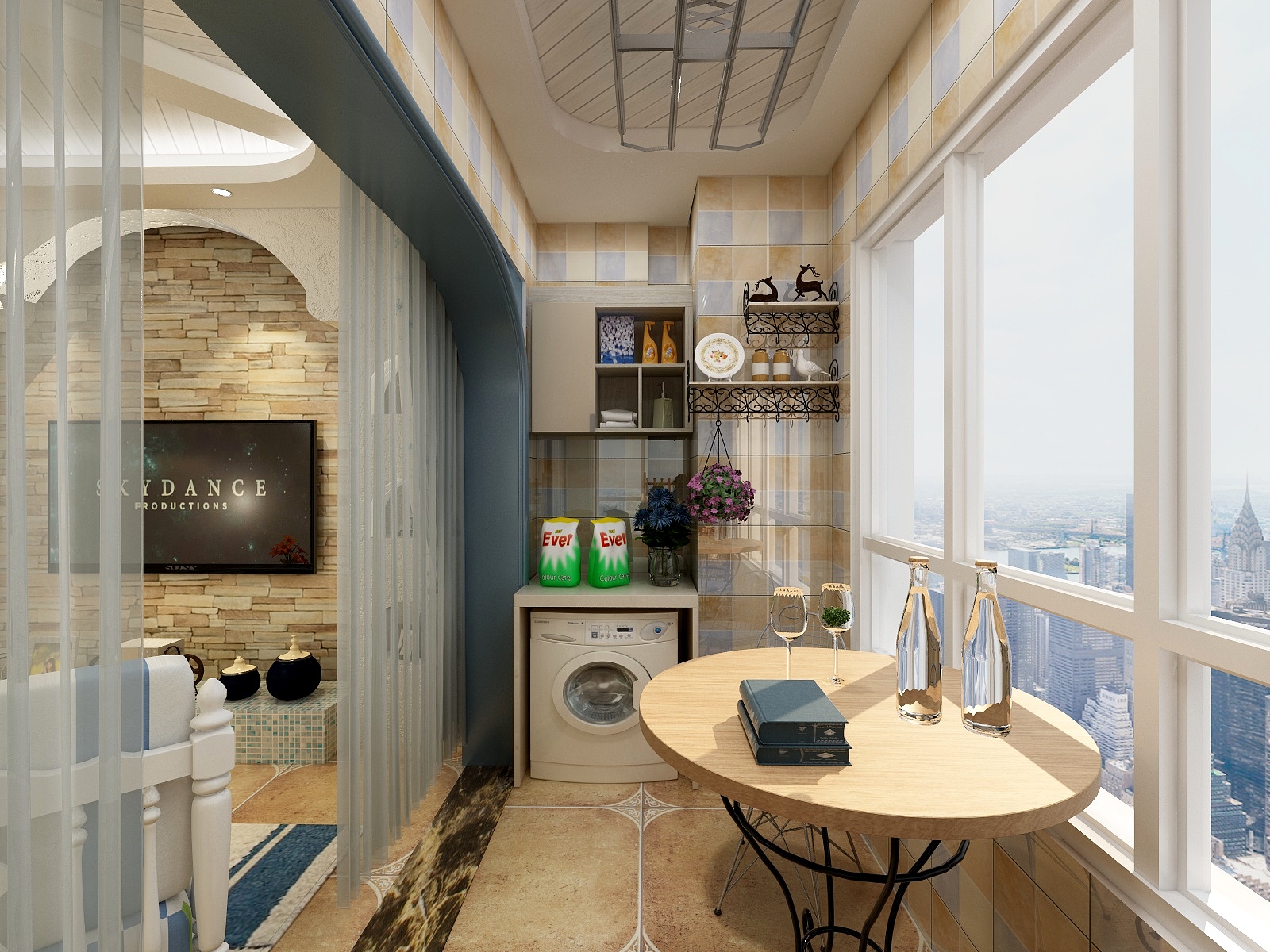 酷家乐优秀设计频道-92方地中海三居一层阳台装修效果图第2张