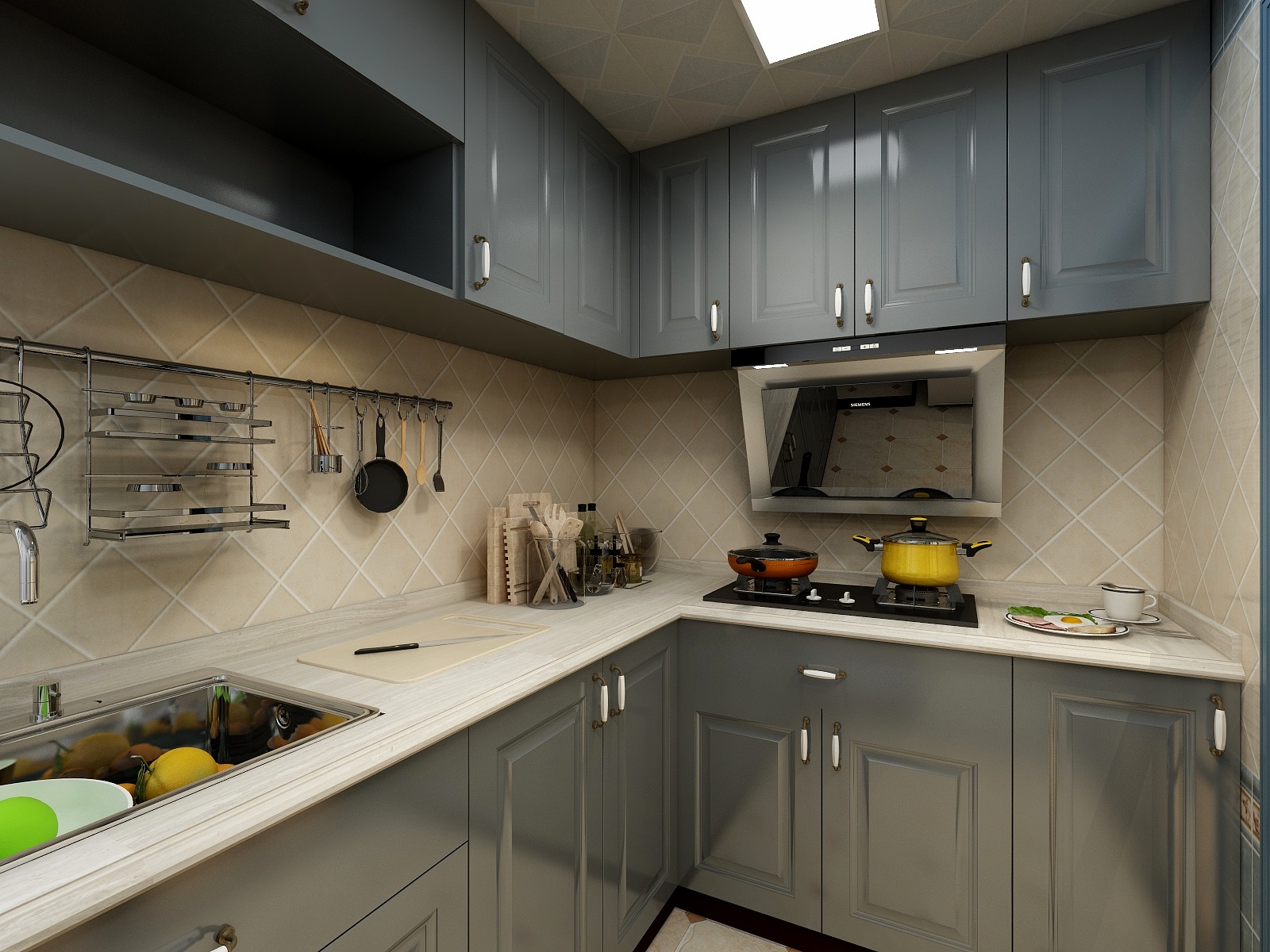 酷家乐优秀设计频道-92方地中海三居一层厨房装修效果图第2张